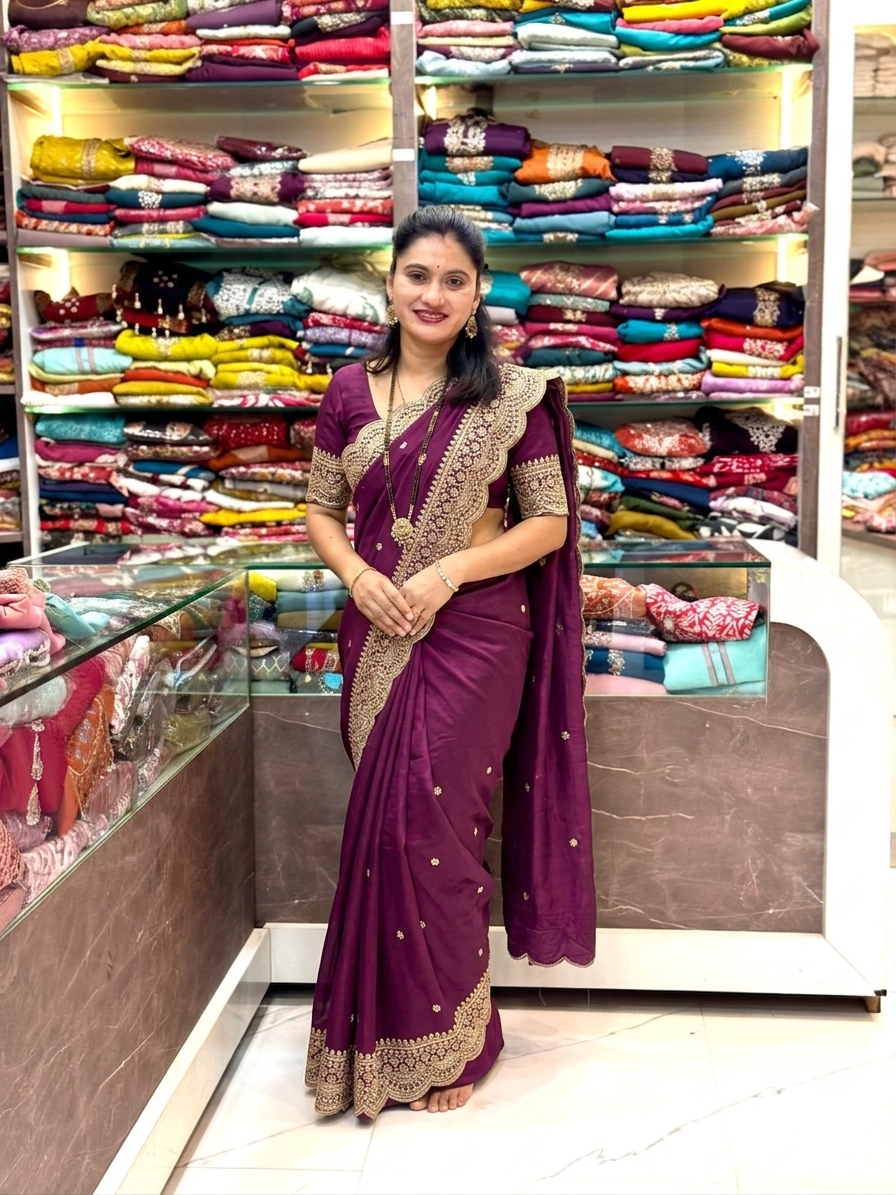 Soft and moss party wear saree- WIne