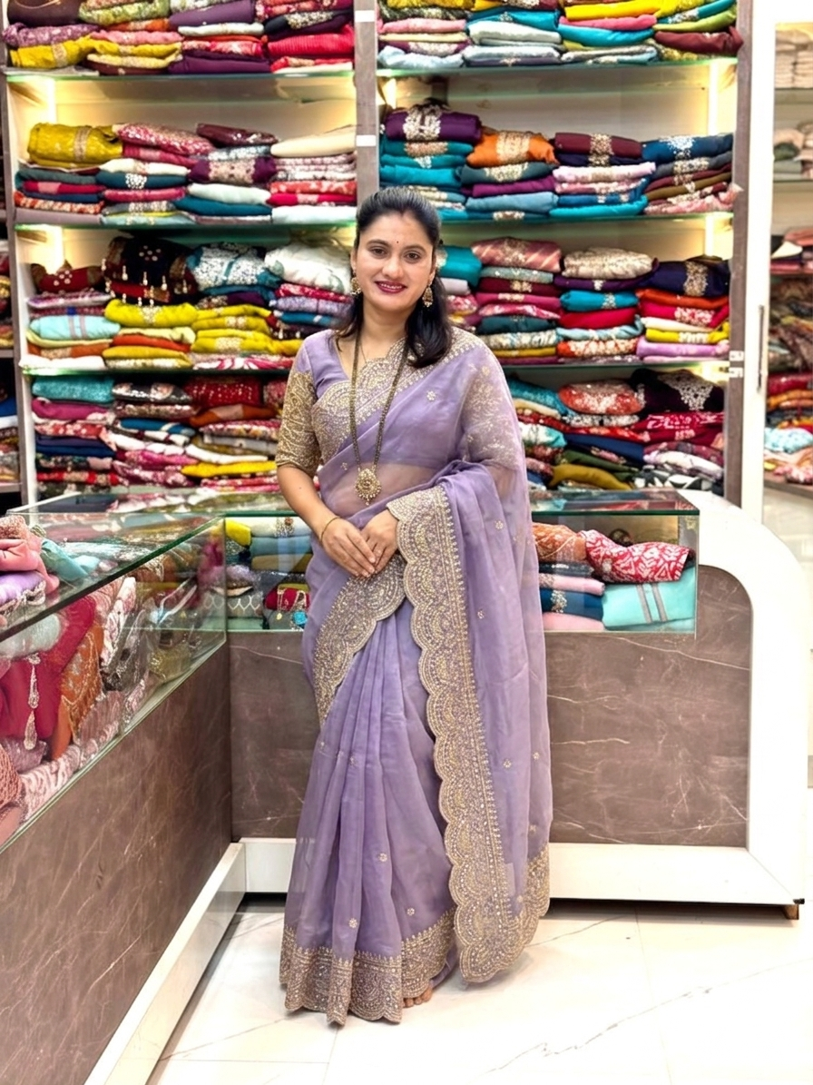 Soft and moss party wear saree_ levender