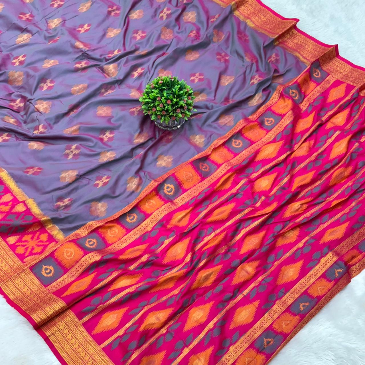 Authentic Handloom Ikat Silk Saree- levender pink