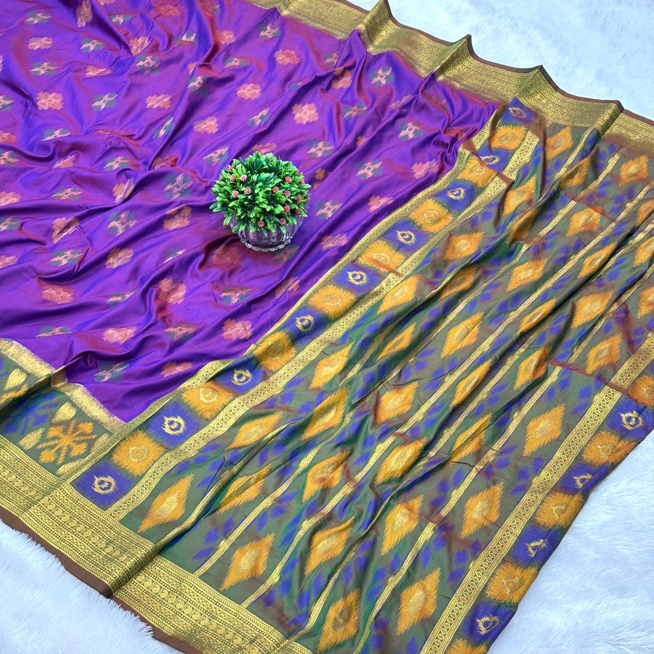 Authentic Handloom Ikat Silk Saree-  PURPLE