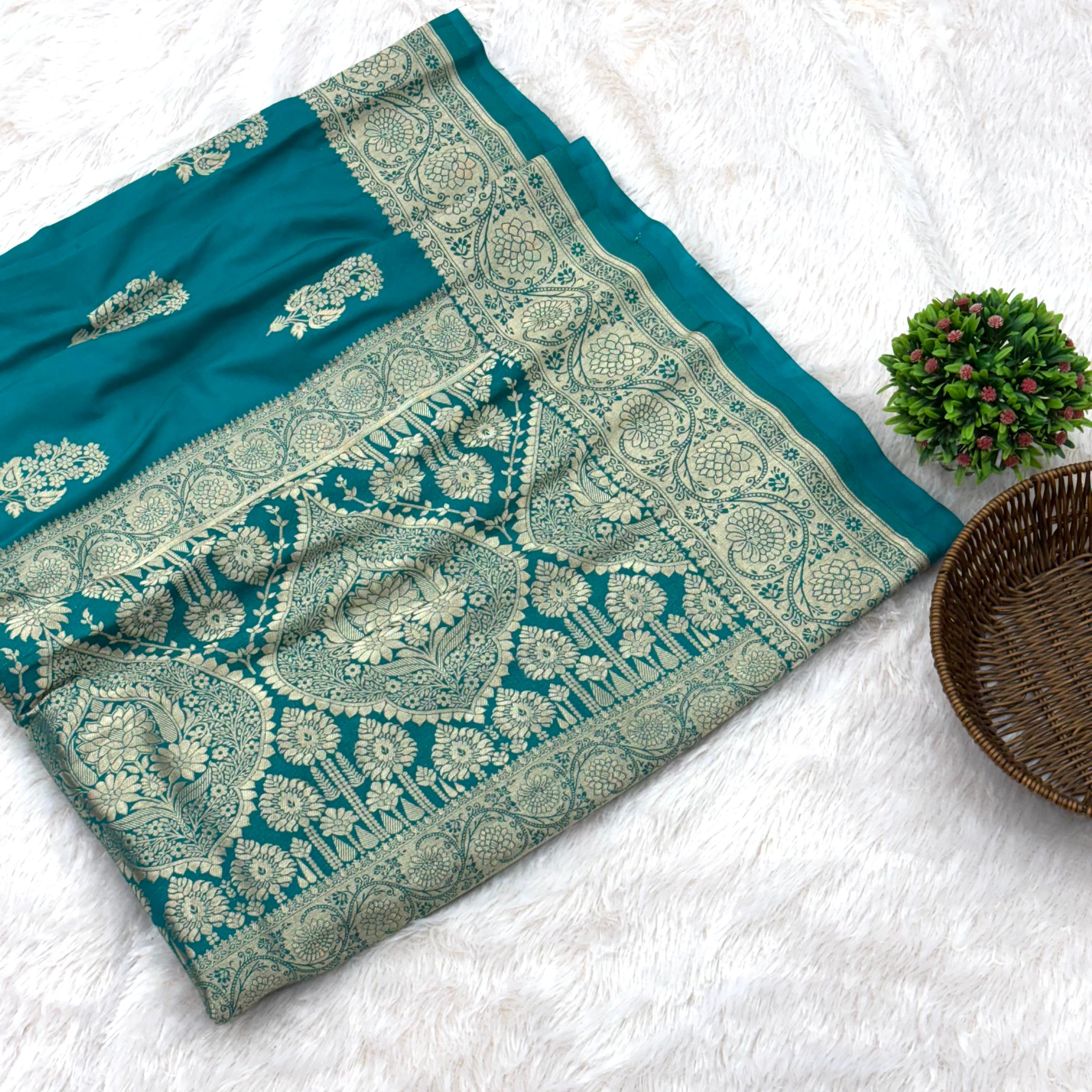 Banarasi Khaddi Silk Saree : Rama
