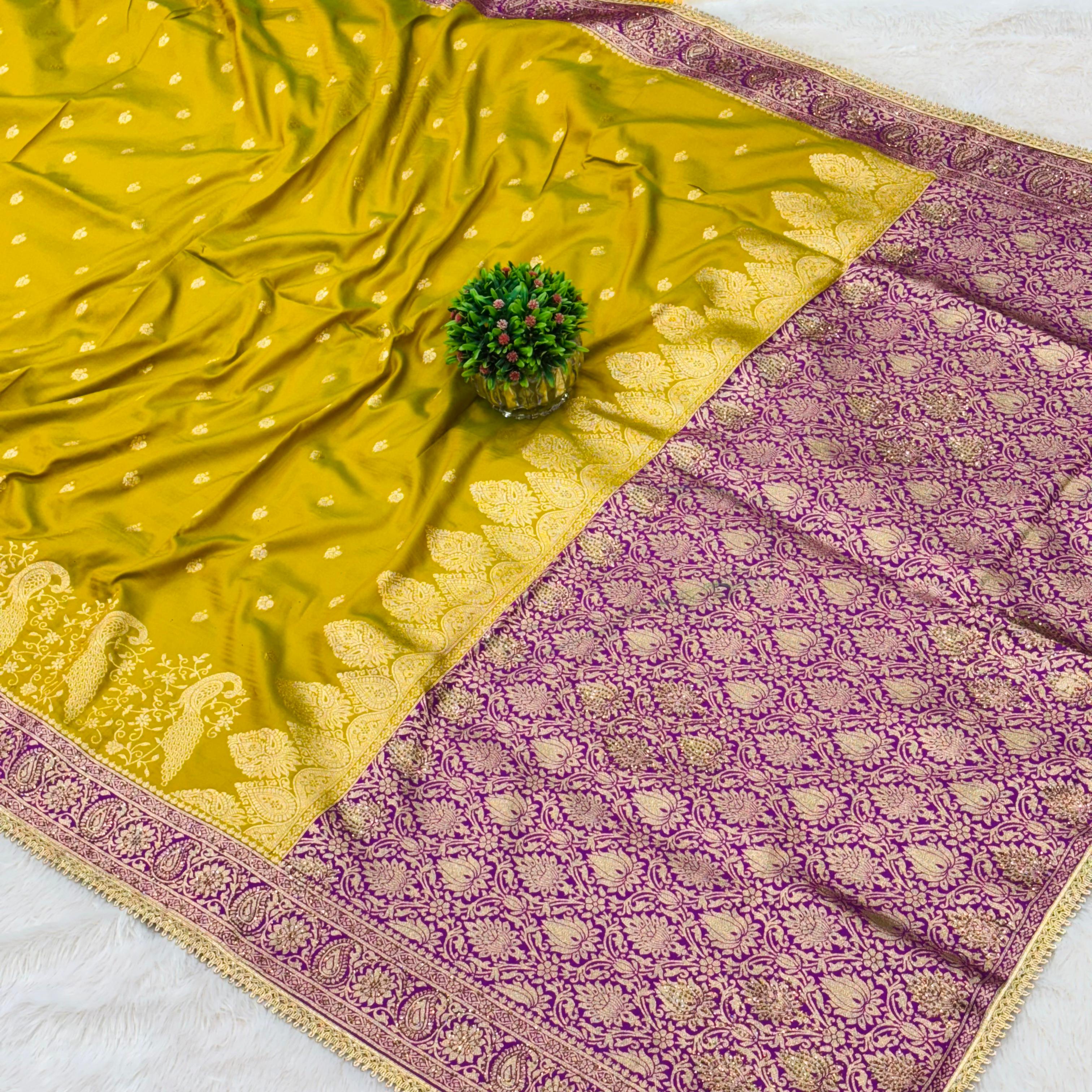 Banarsi work saree- Mustard yellow