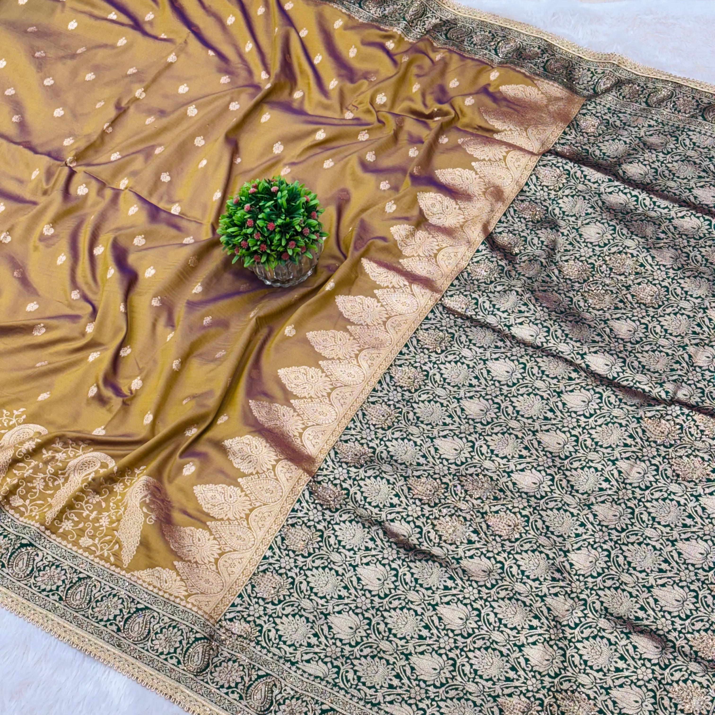 Banarsi work saree- CHIKU COLOUR