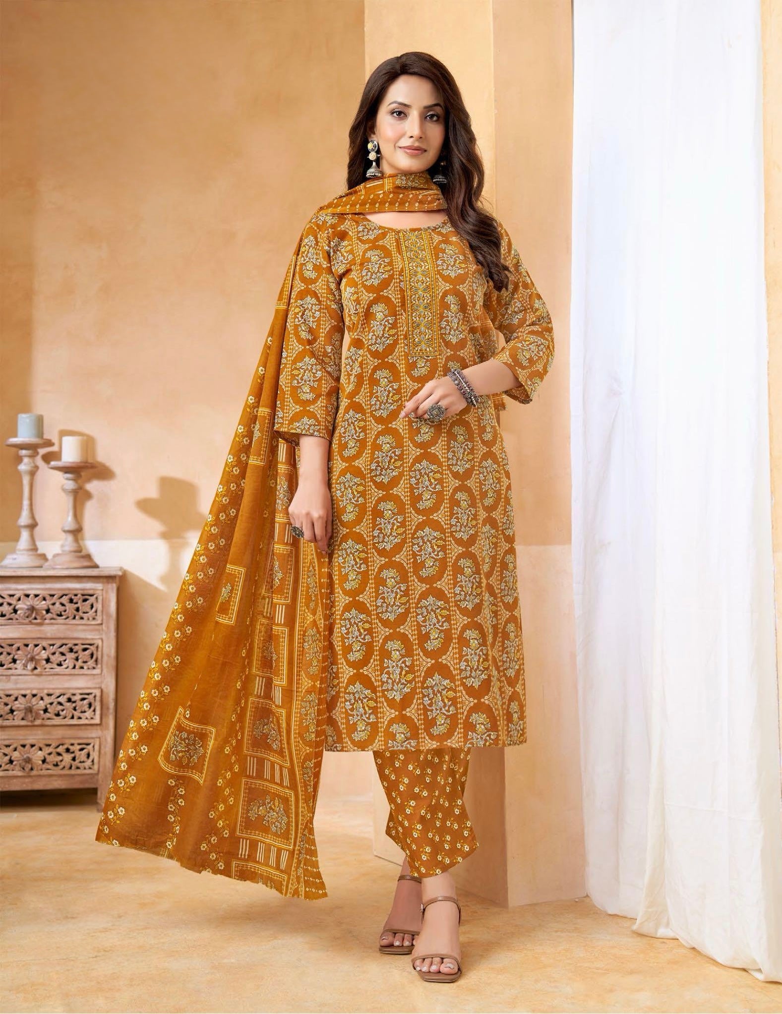 American Crepe 3-Piece Suit Set – Mustard Yellow