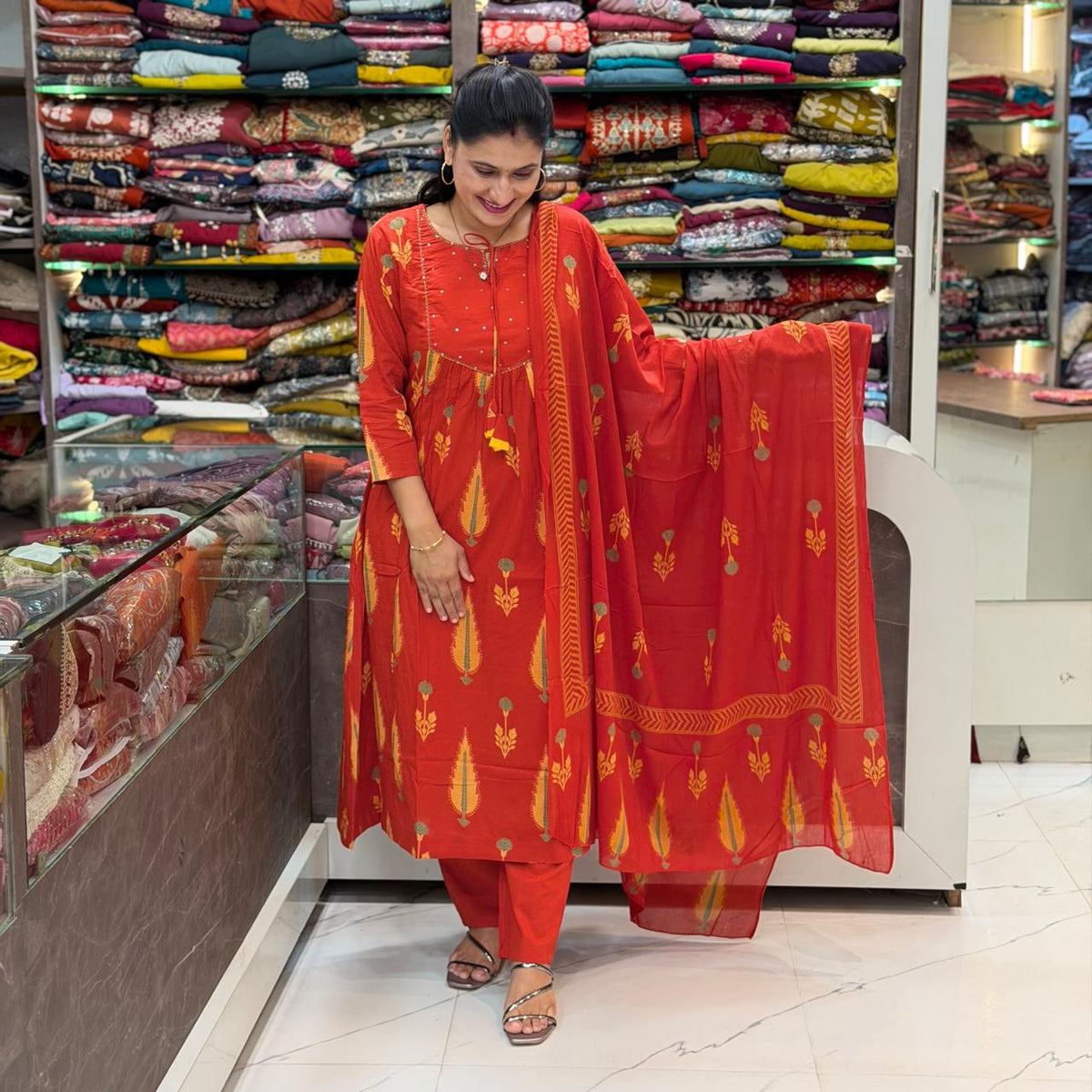 Best A-Line 3-Piece Kurti Set_Rust