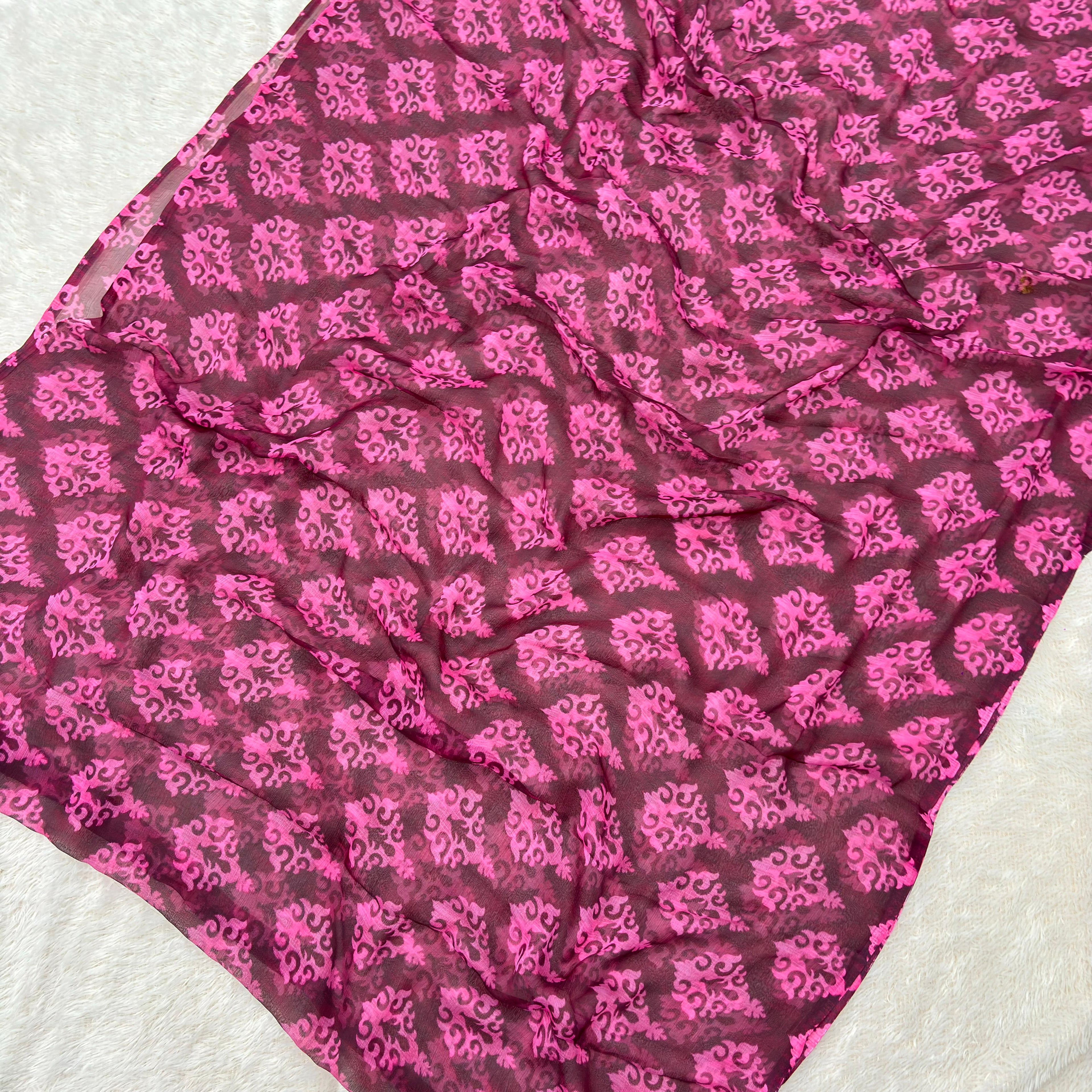 Jaipuri Waightless shiffone saree - dark Pink