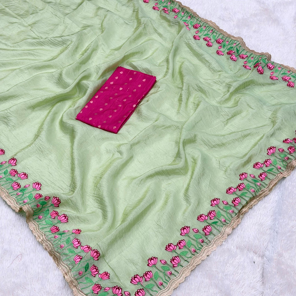 Crepe Tissue Designer Saree_Pista