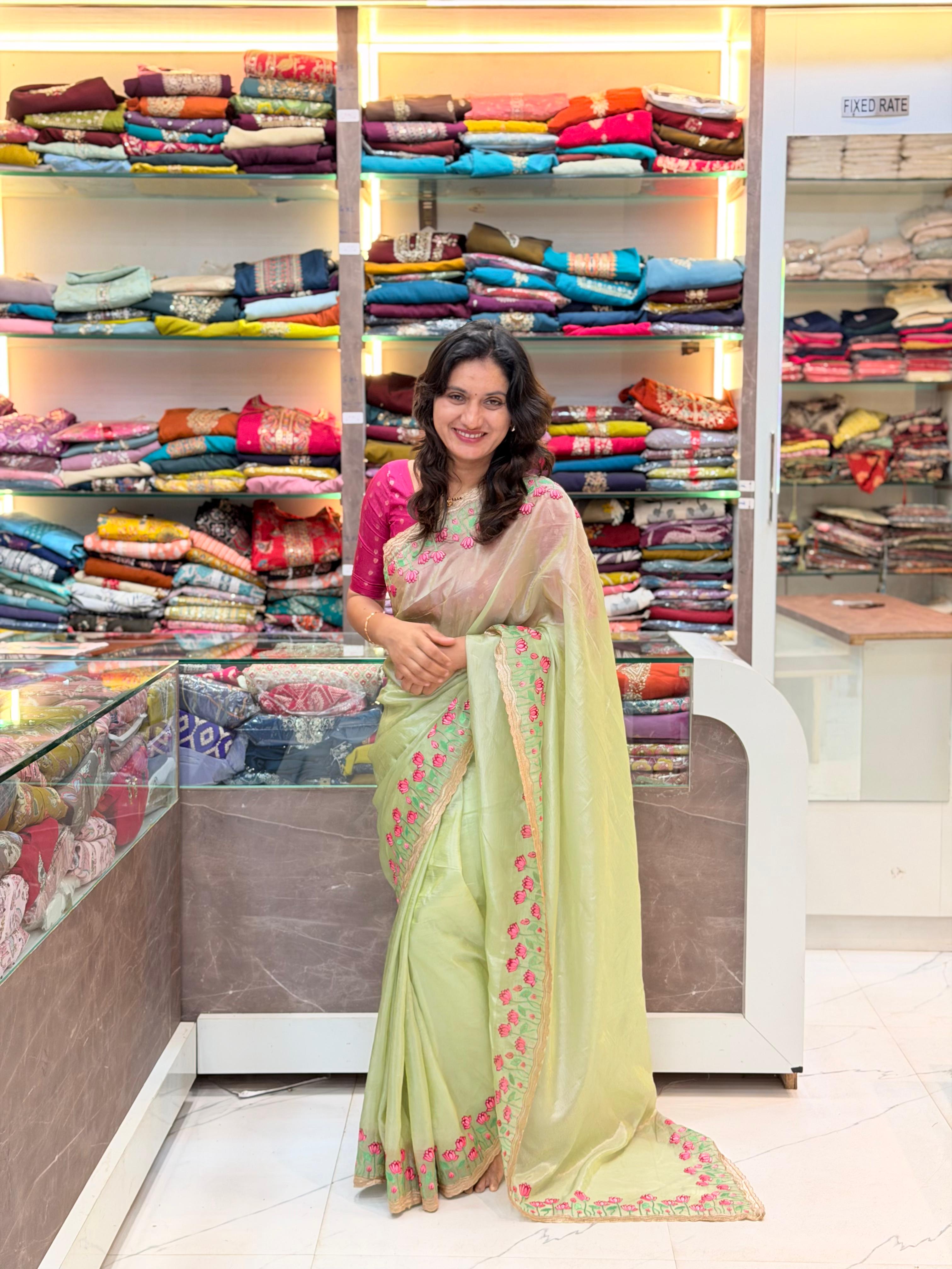 Crepe Tissue Designer Saree_Pista