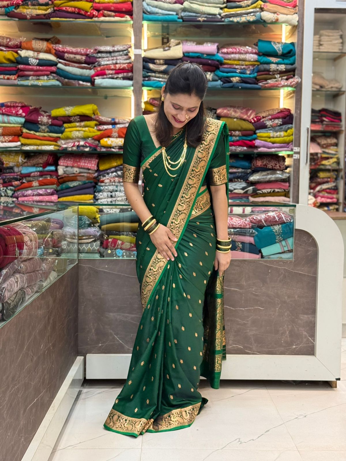 Silk Peshwai Saree - Green