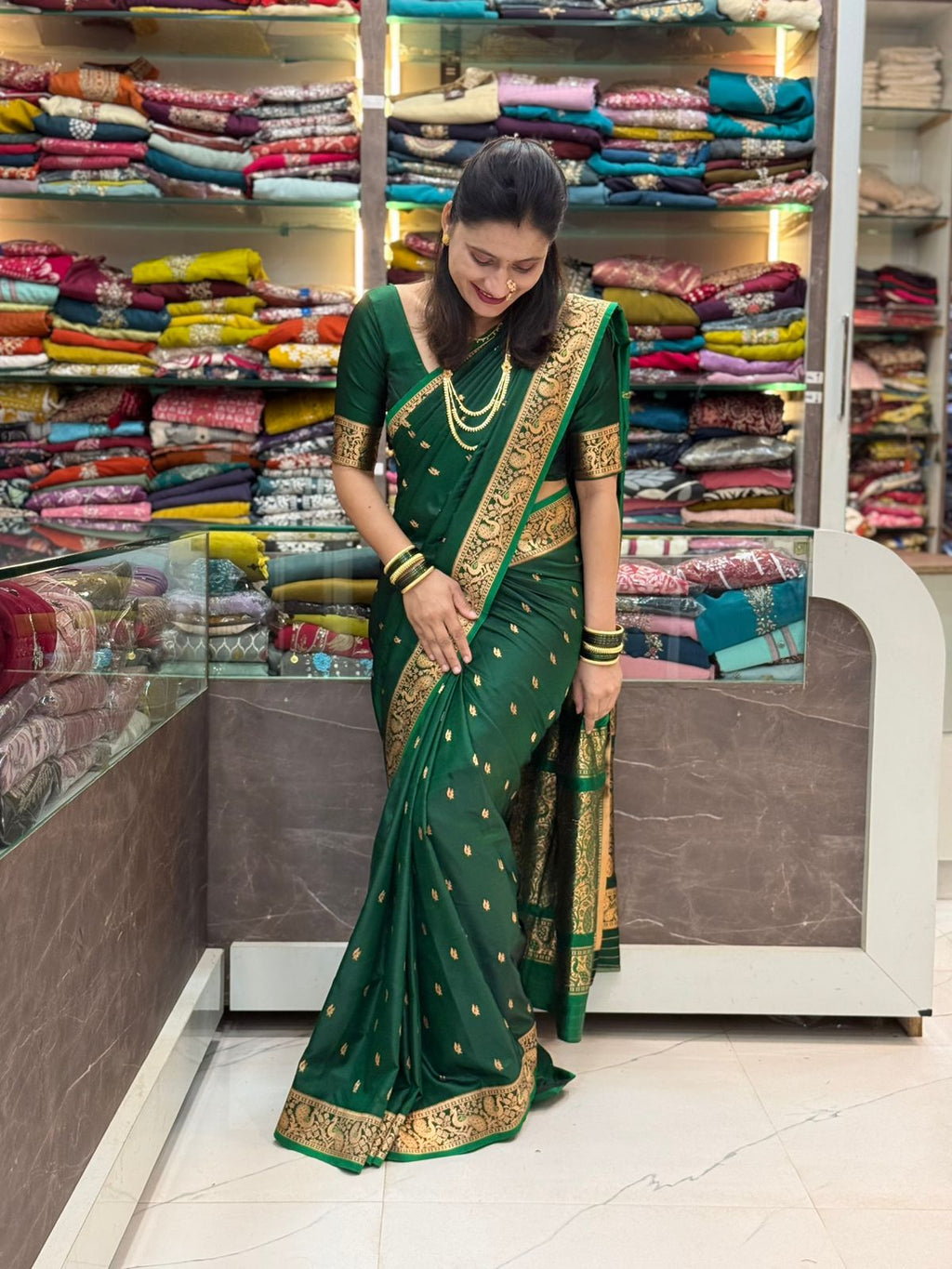 Silk Peshwai Saree - Green