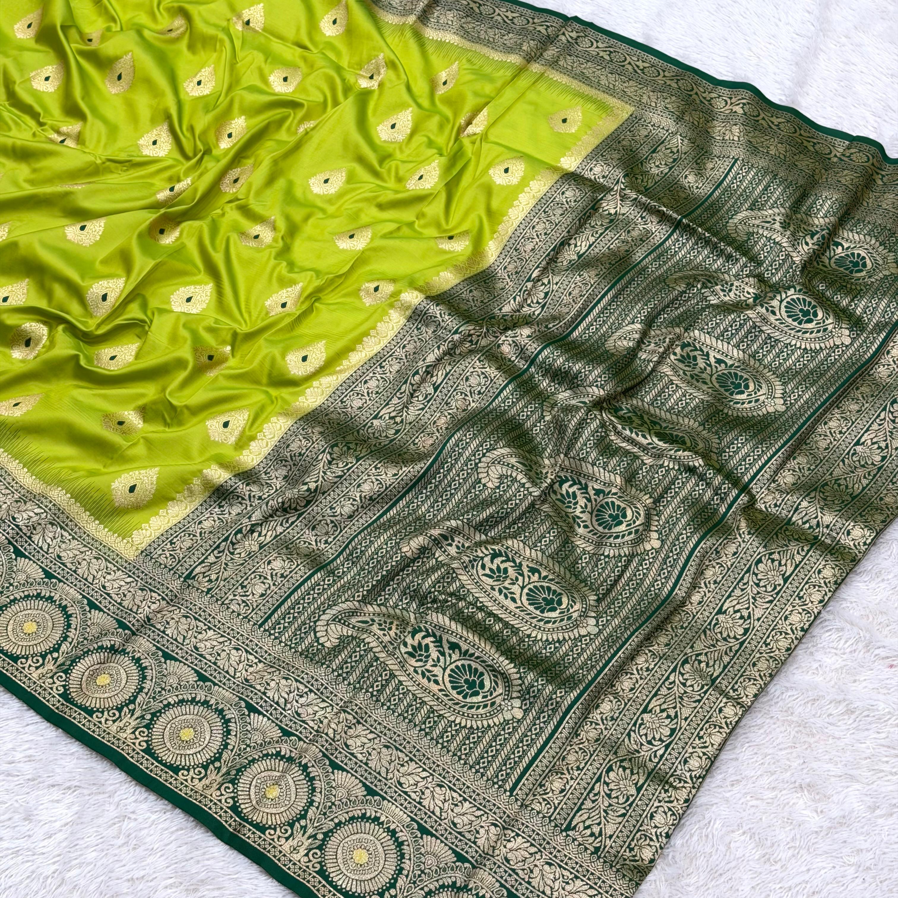 Silk Banarasi Saree - parrot with green boarder