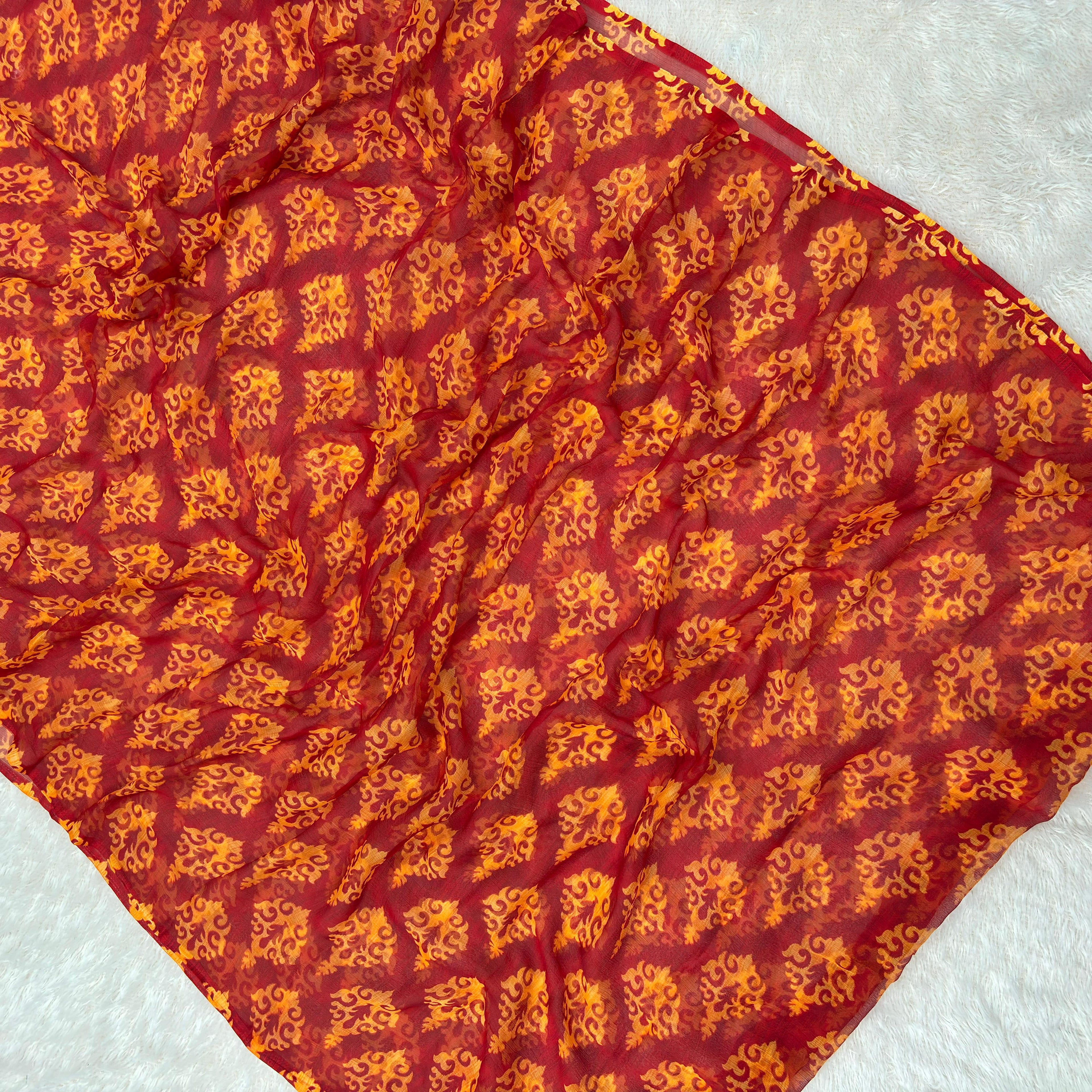 Jaipuri Lightweight Chiffon Saree - orange shade