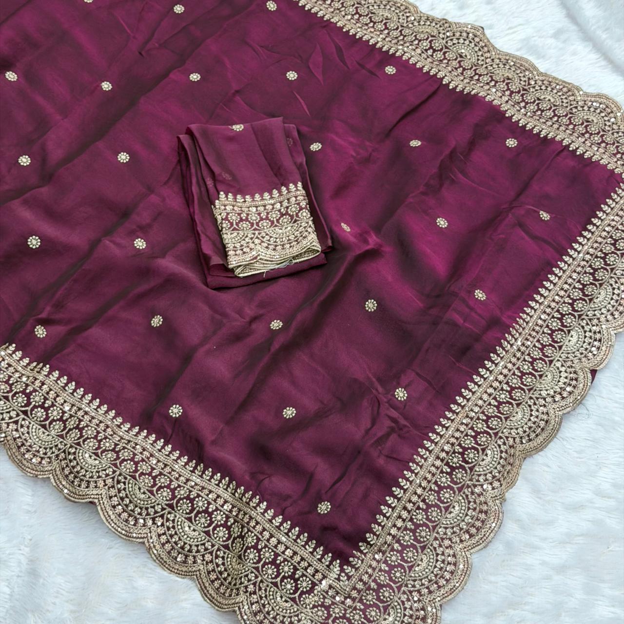 Soft and moss party wear saree- WIne