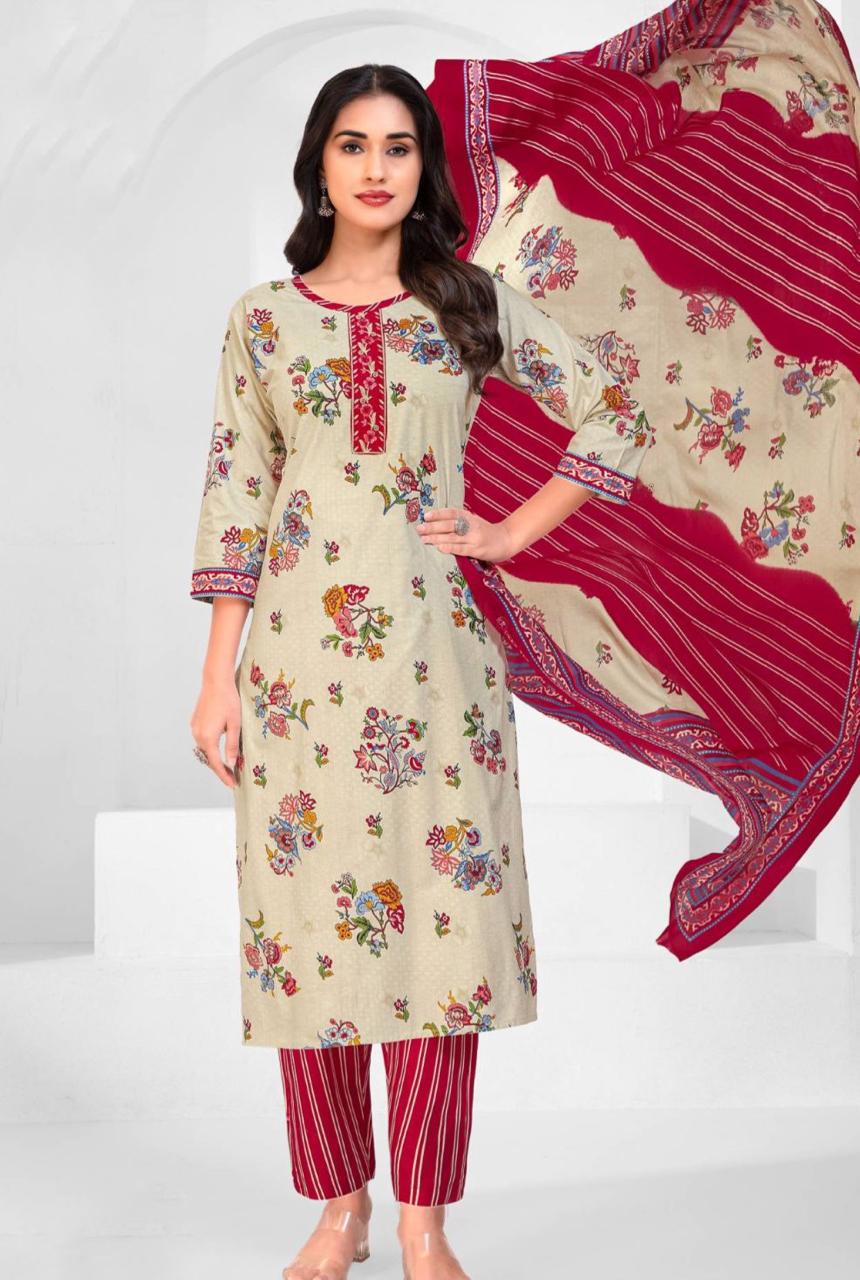 Matrushri (Deeptex)- White and red combination