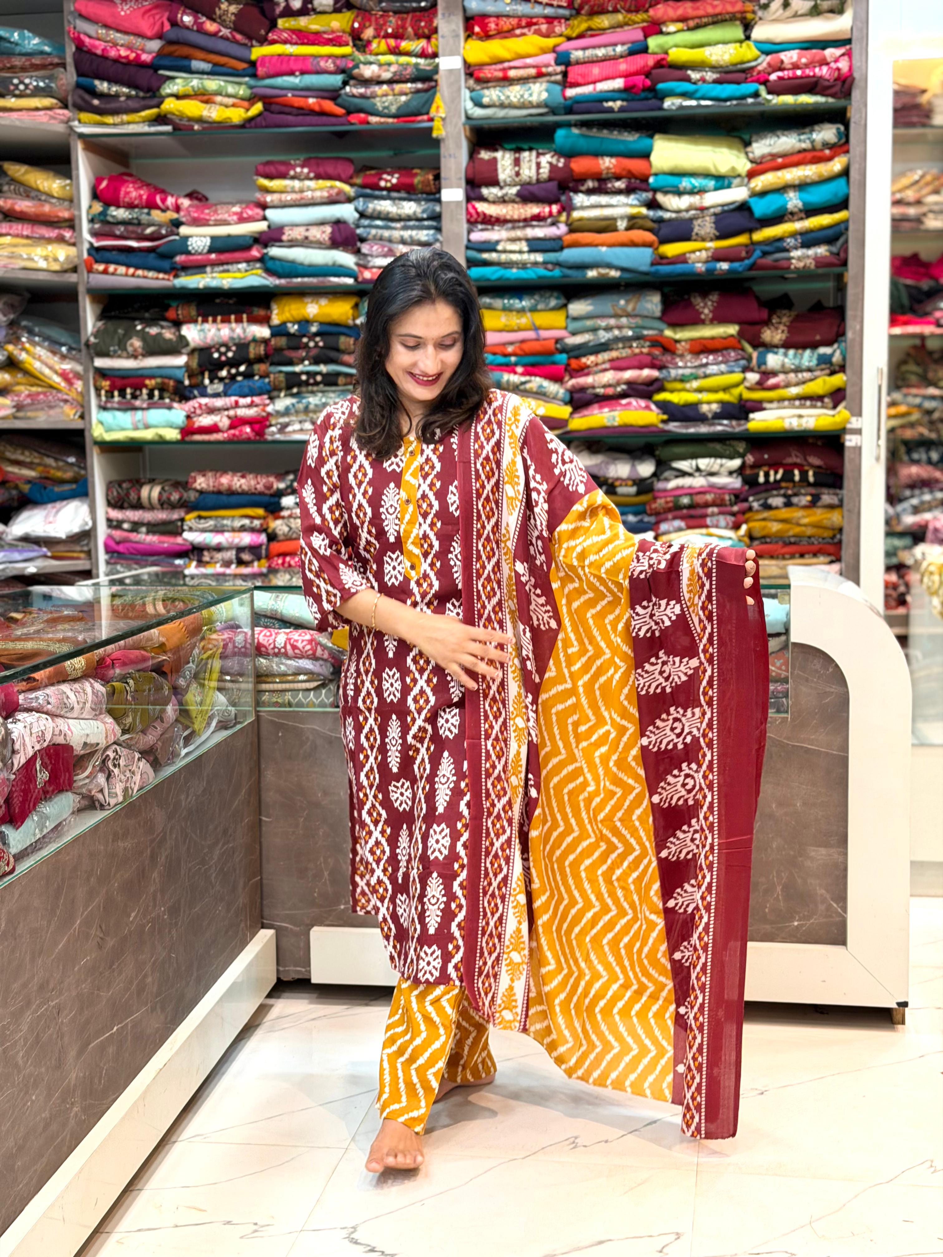IKAT 3 PIECE SET_ MARRON