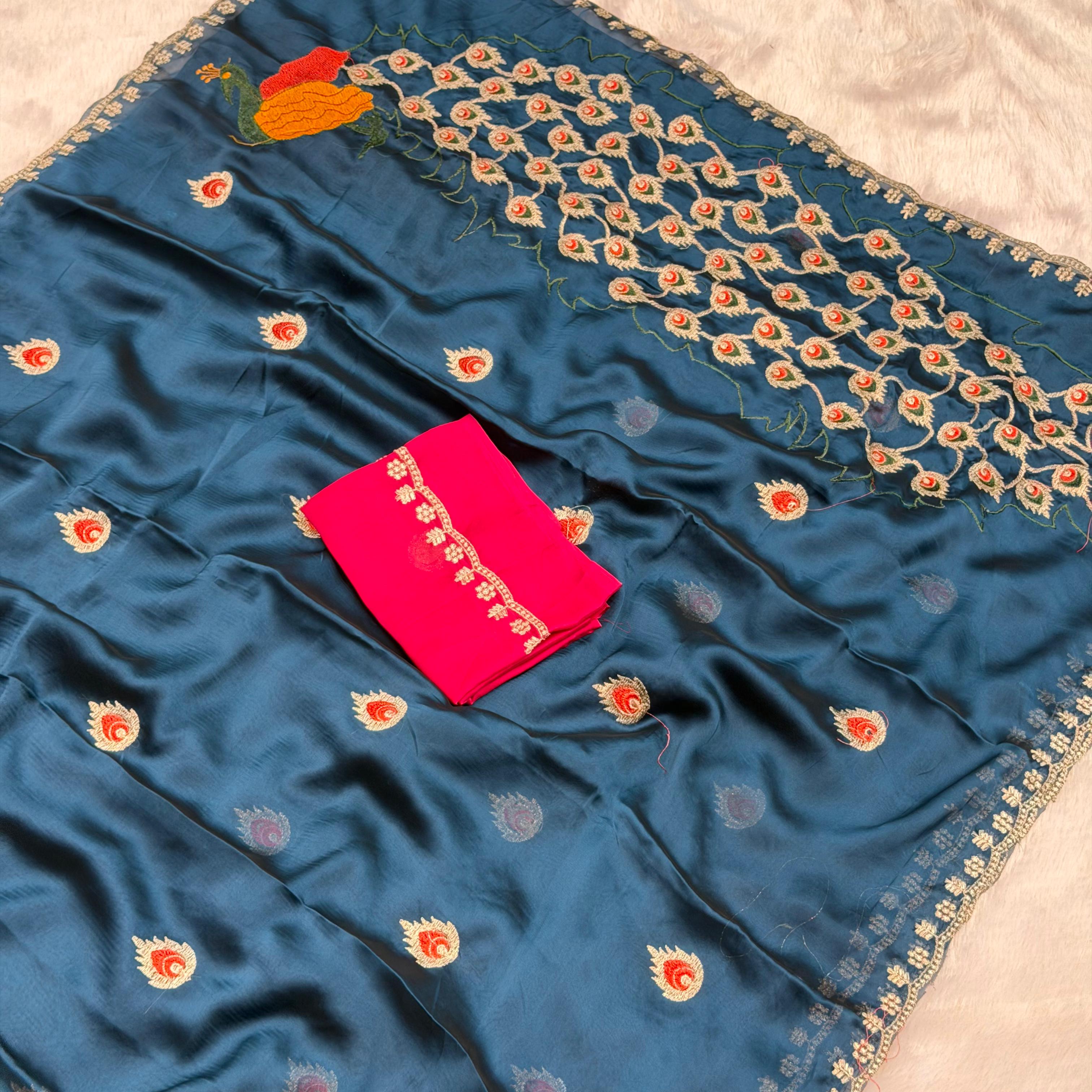 Rangoli silk peacock feathers saree