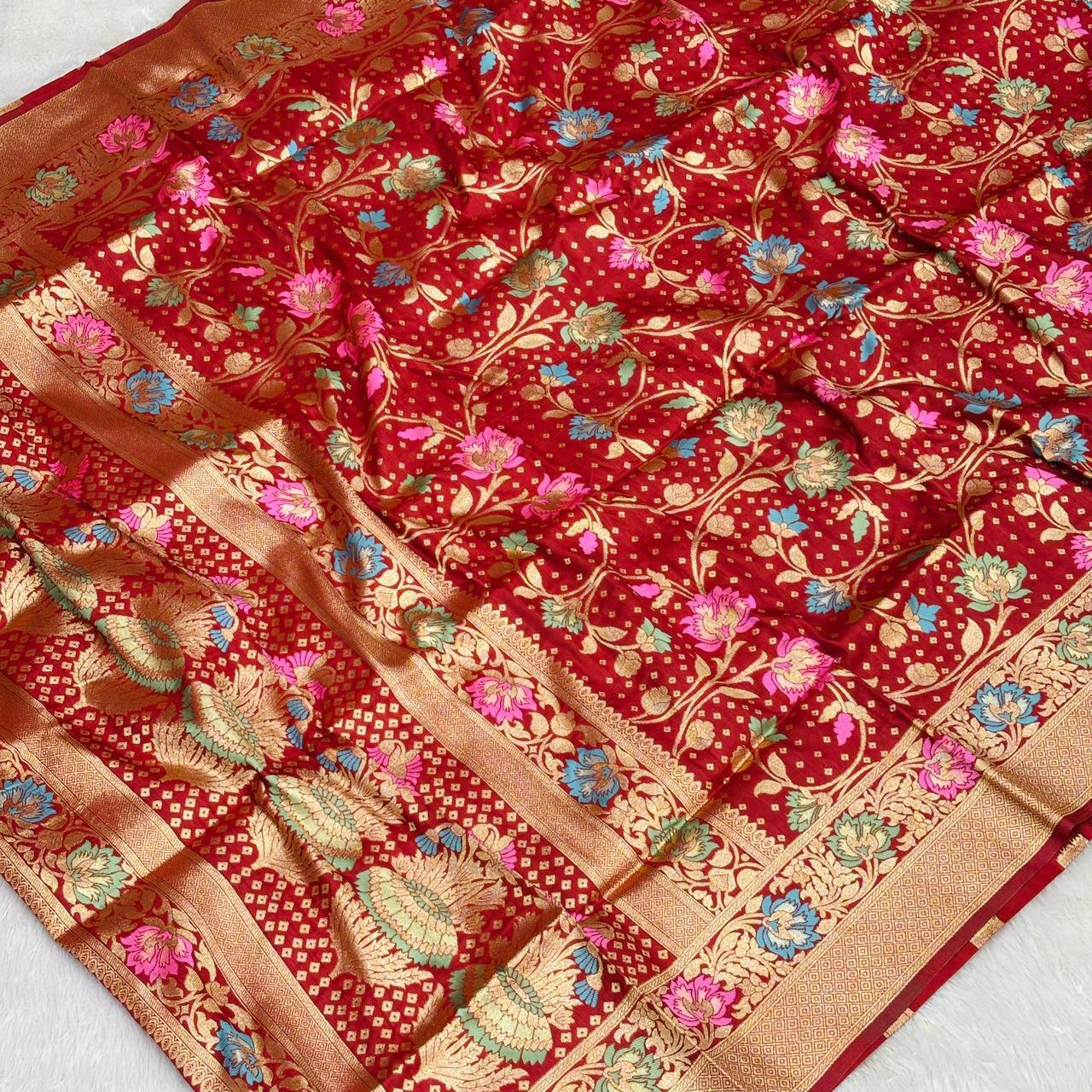Banarasi jal design saree- Marron