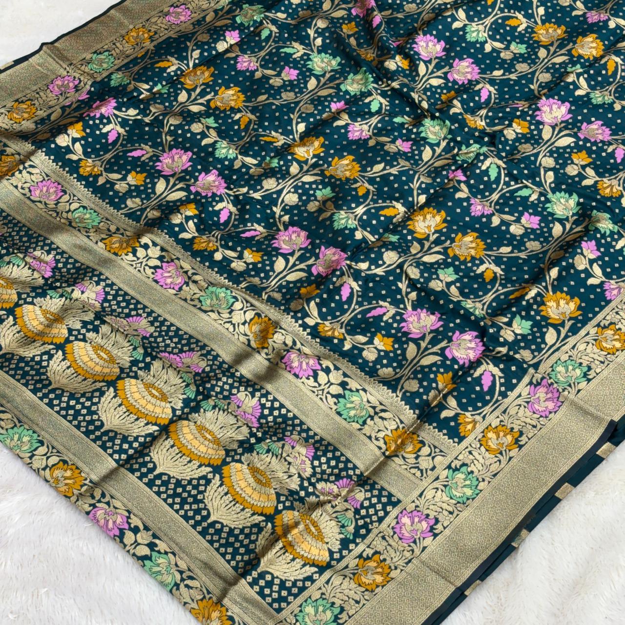 Banarasi jal design saree-  Petrol Blue