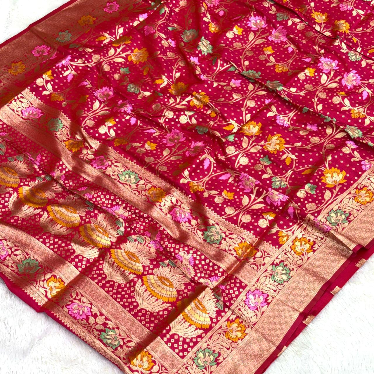 Banarasi jal design saree- Rani  Pink