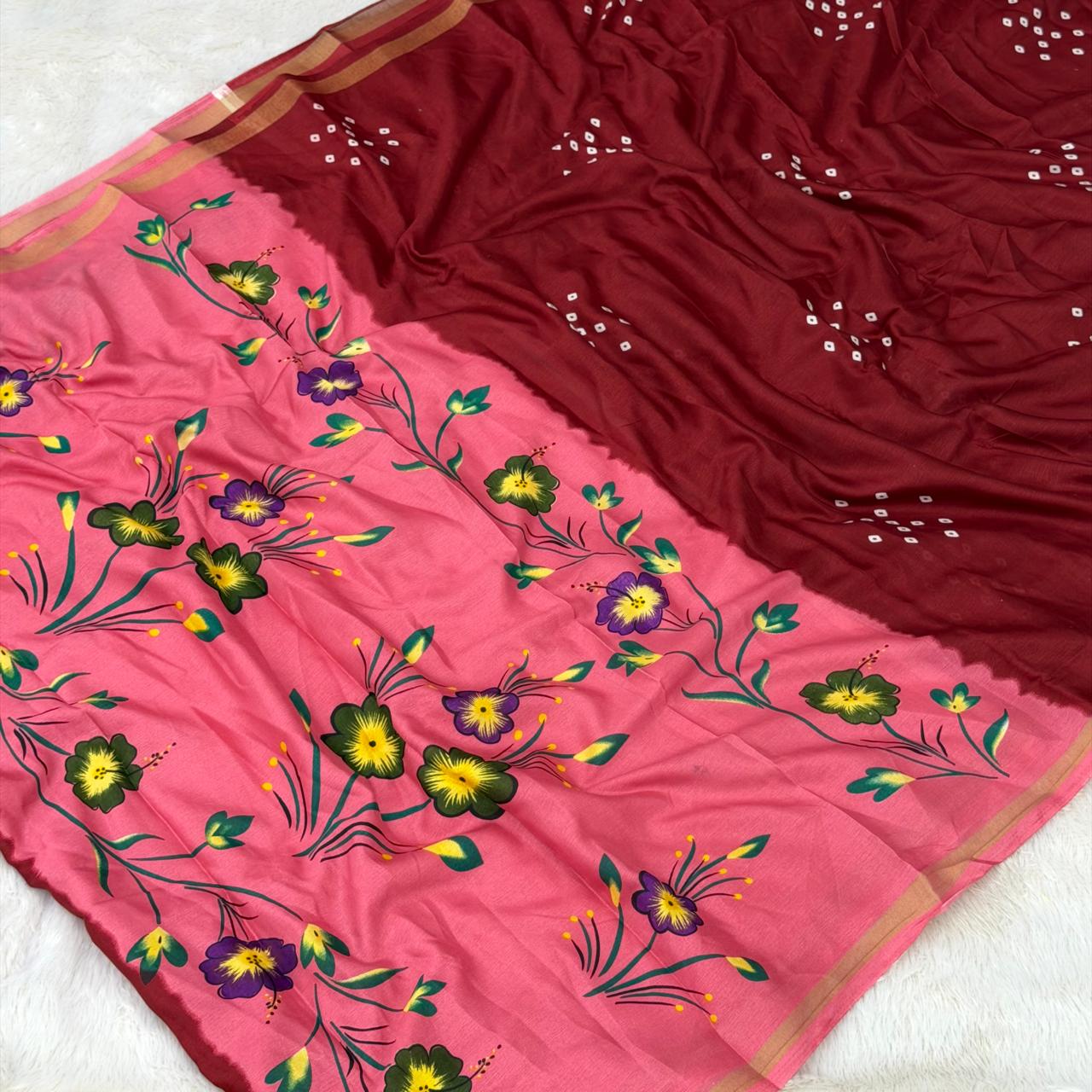 Bandhani Saree - Marron