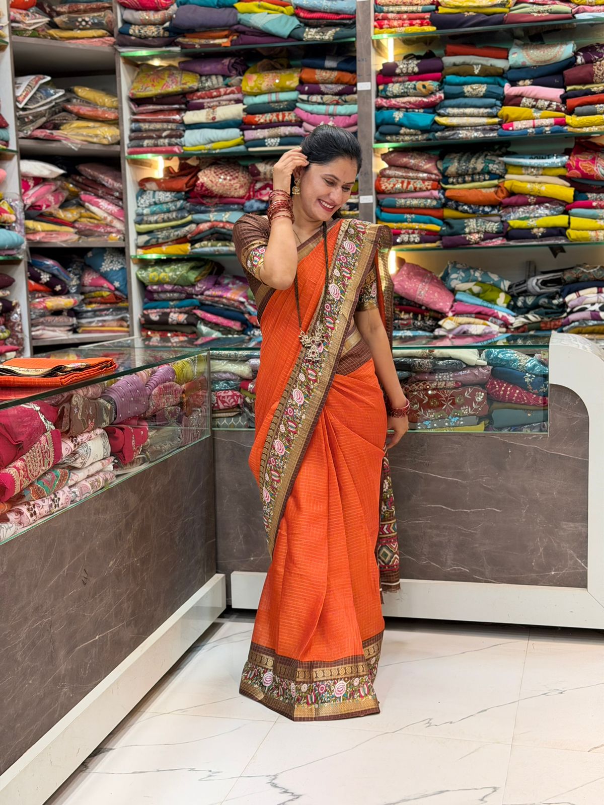 Malai silk checks pattern saree