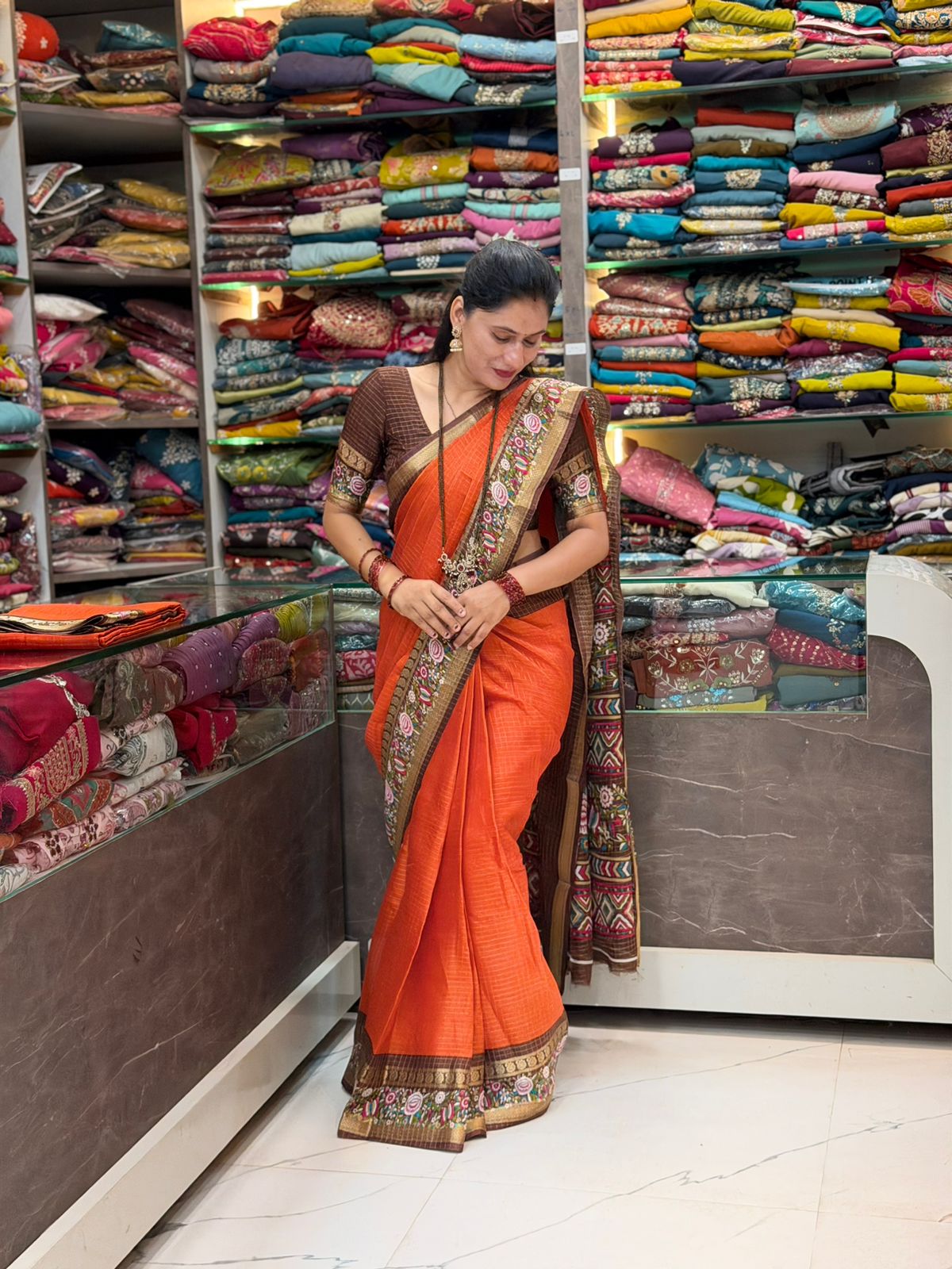 Malai silk checks pattern saree