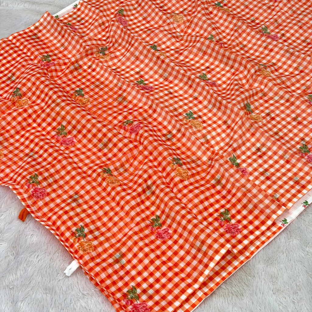 Vidya cotton saree - Orange