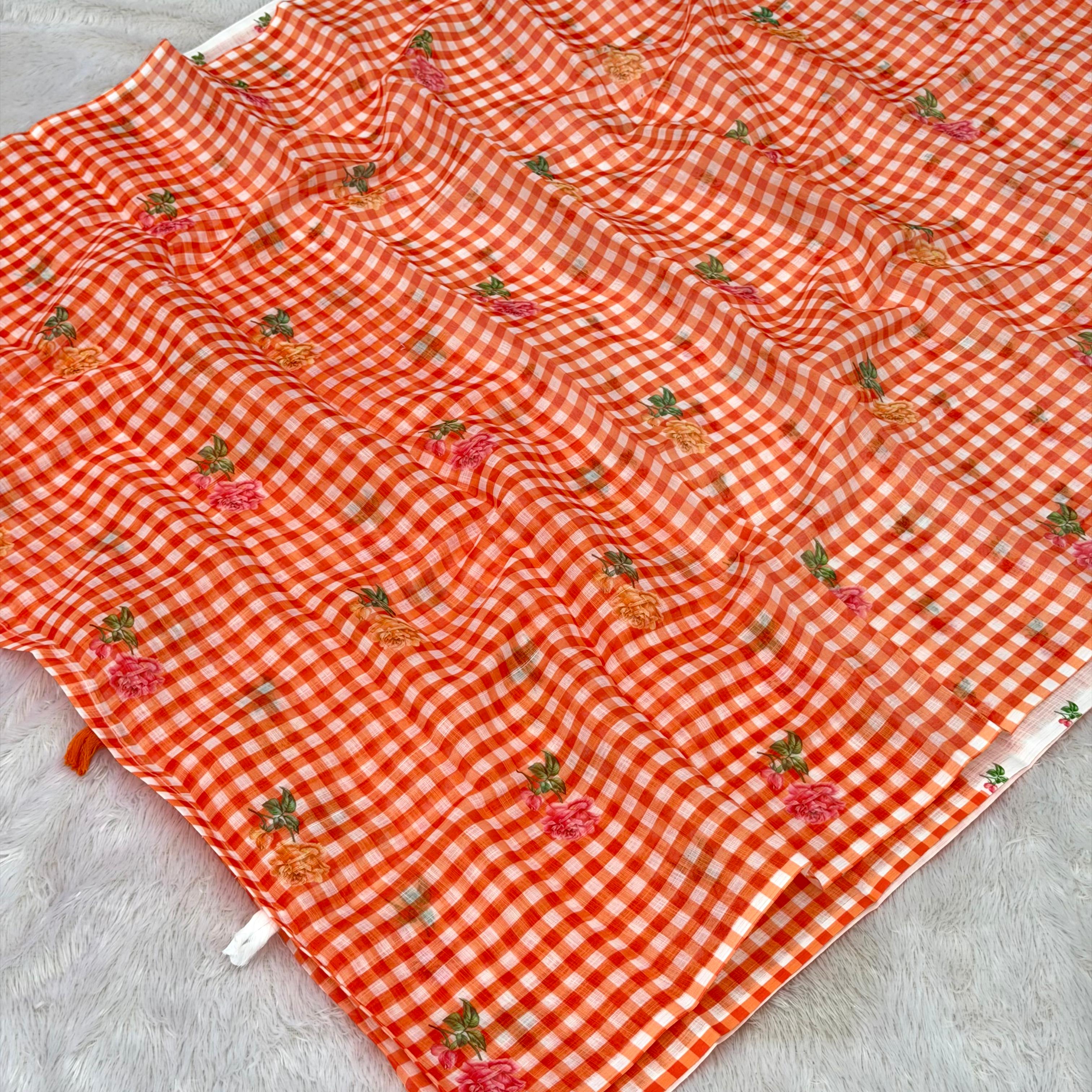 Vidya cotton saree - Orange