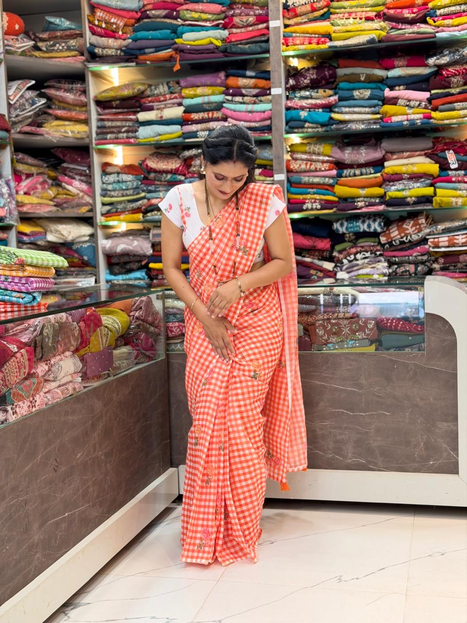 Vidya cotton saree - Orange