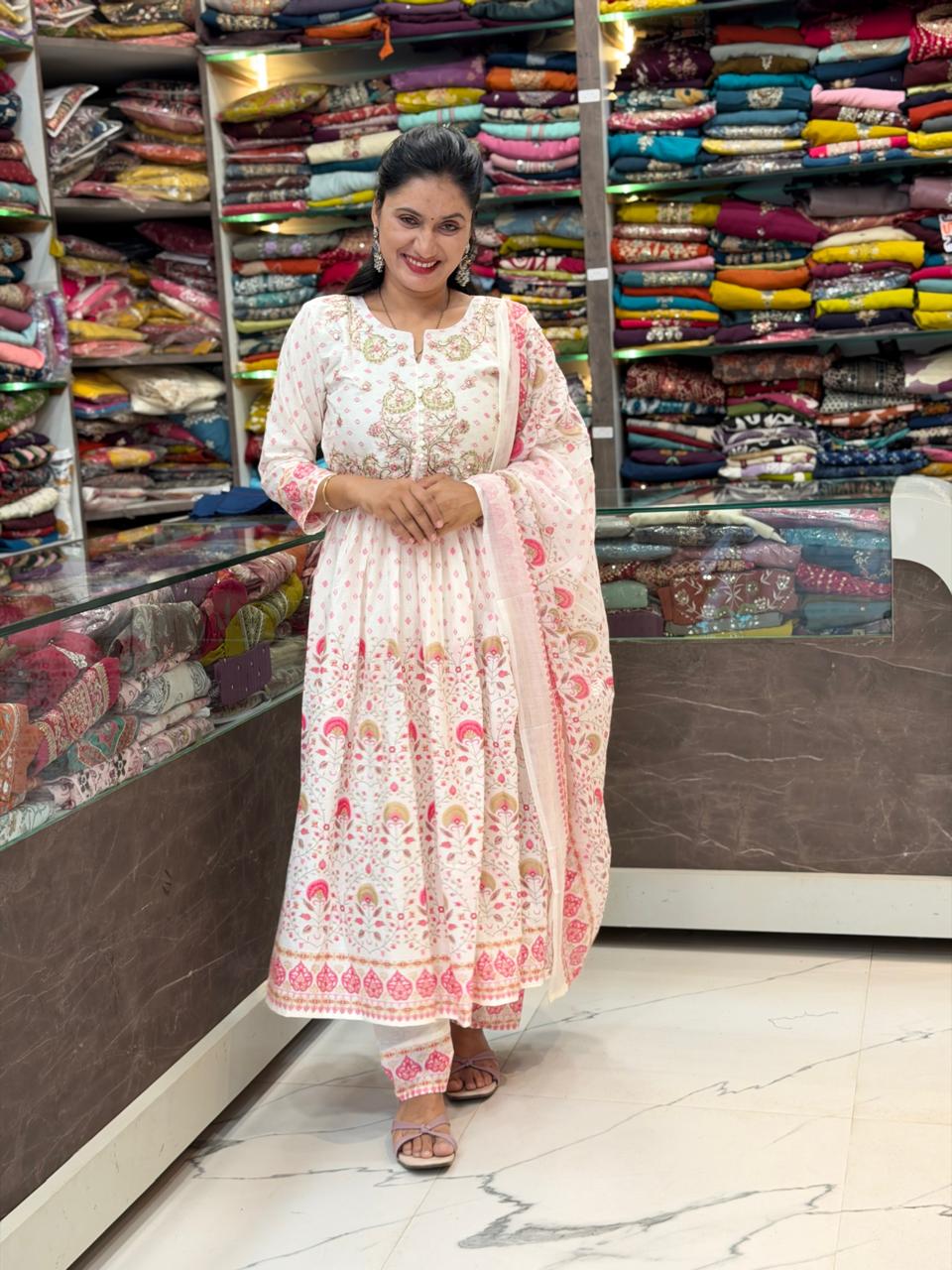 Nitya 3 pice dress set - Off White and pink shade