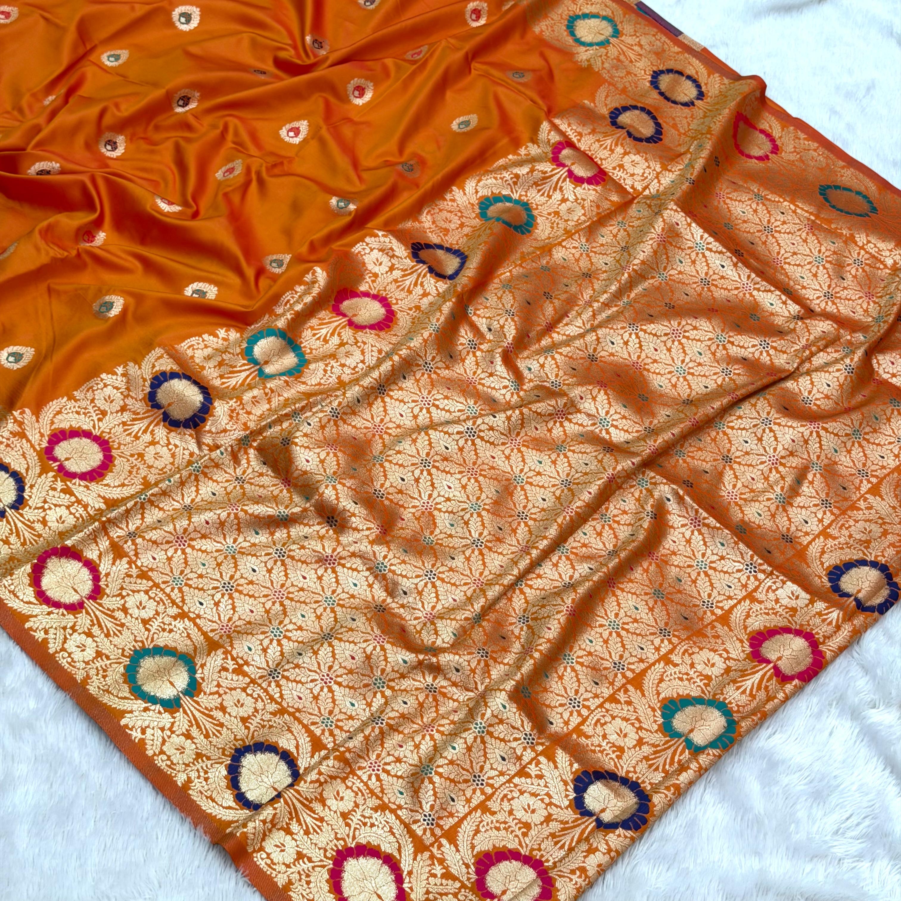 Jasmin  Beautiful flower design saree - Orange
