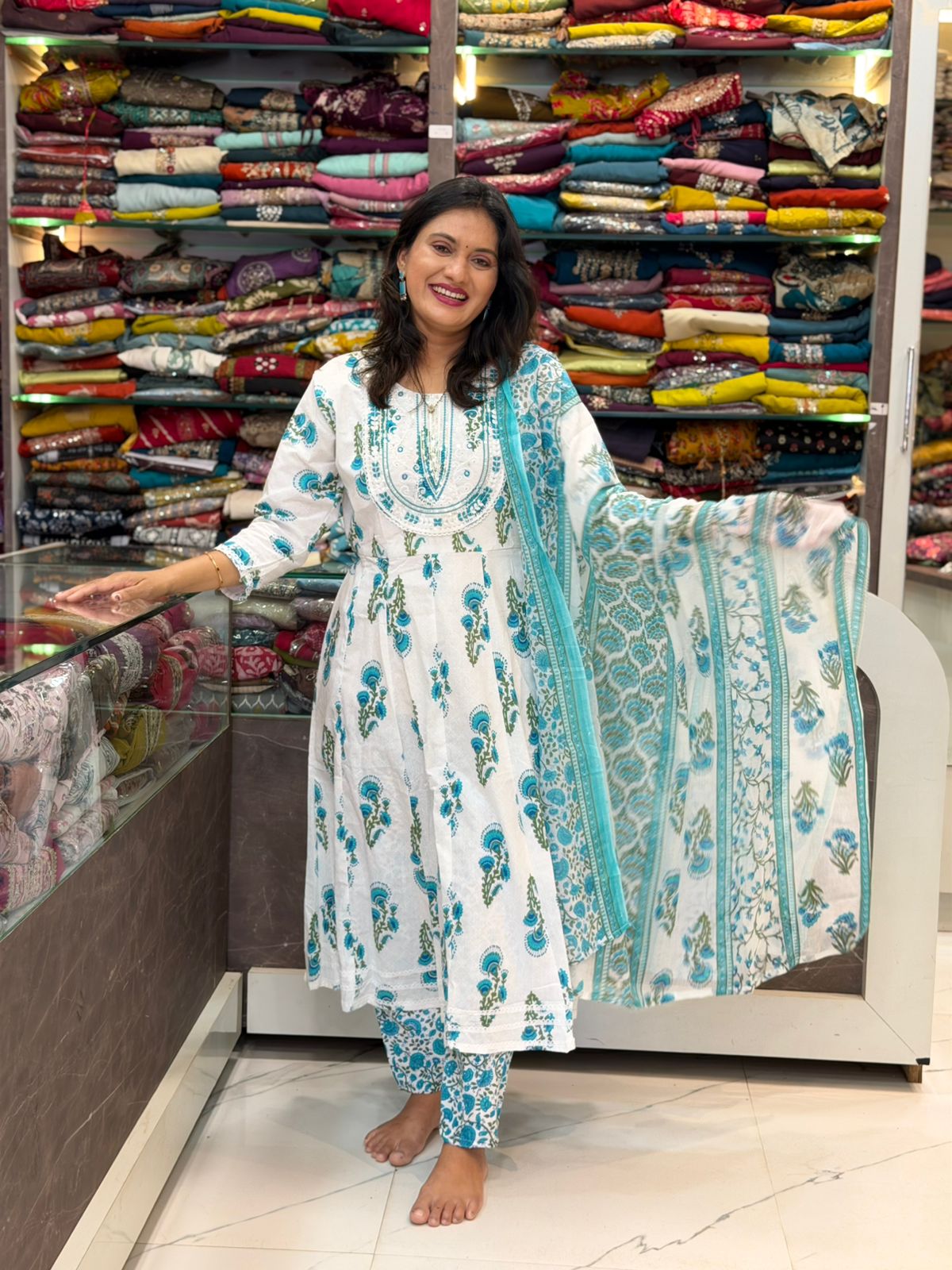 Ambrella Cotton 3 Pice Dress Set - Blue