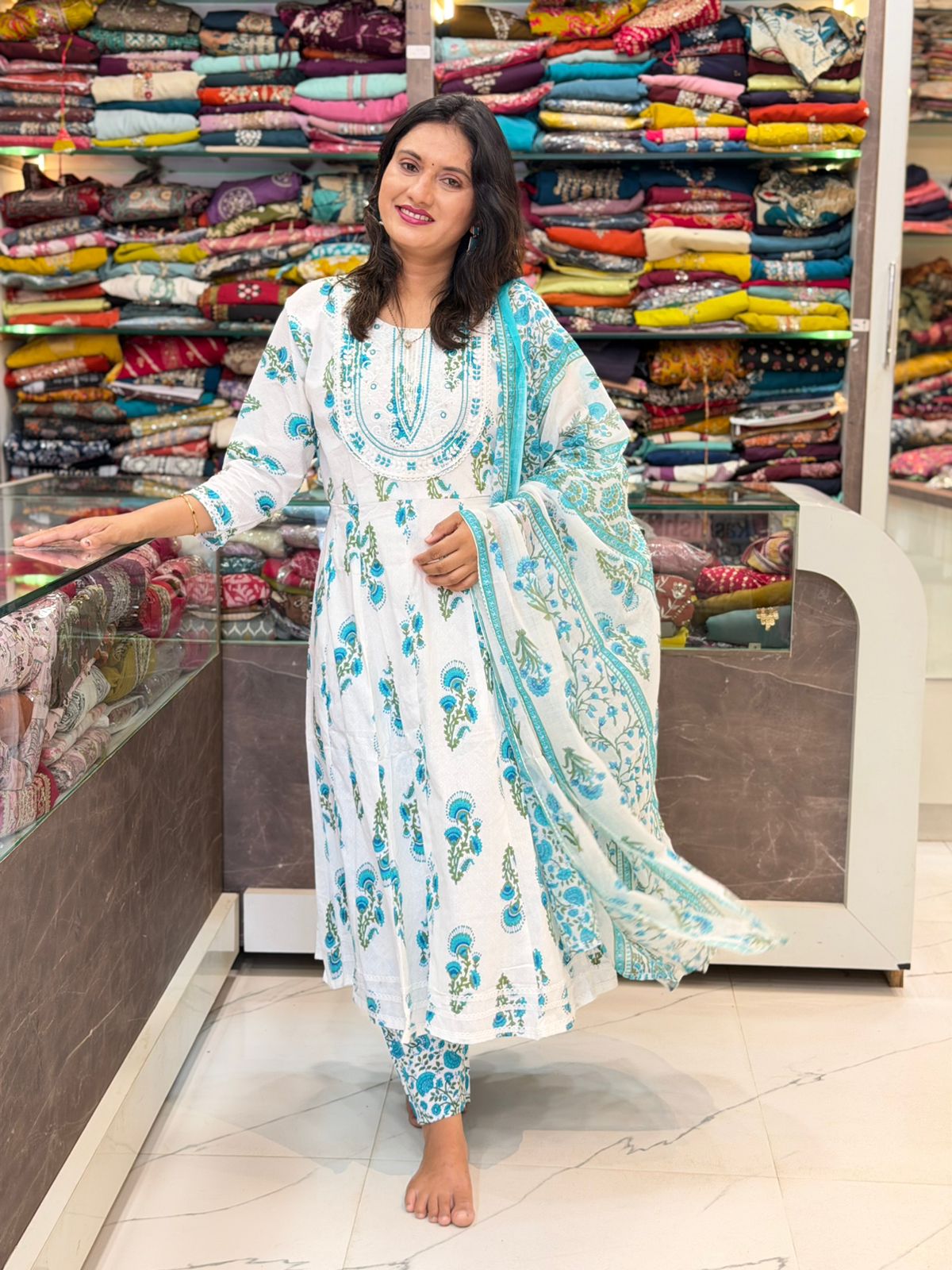 Ambrella Cotton 3 Pice Dress Set - Blue
