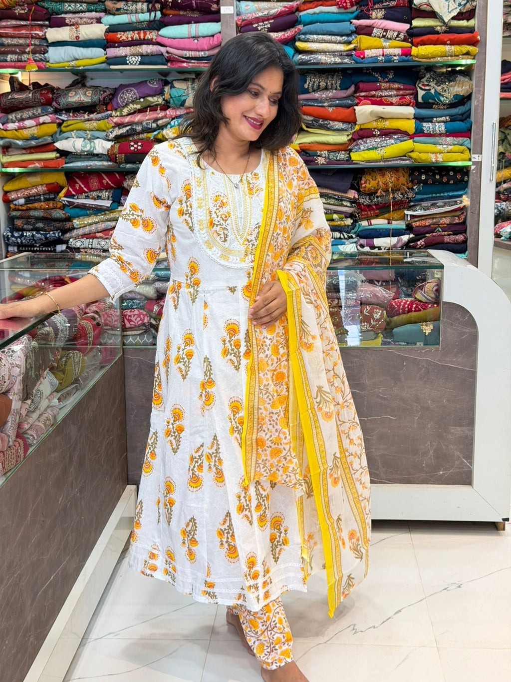 Ambrella Cotton 3 Pice Dress Set - Yellow