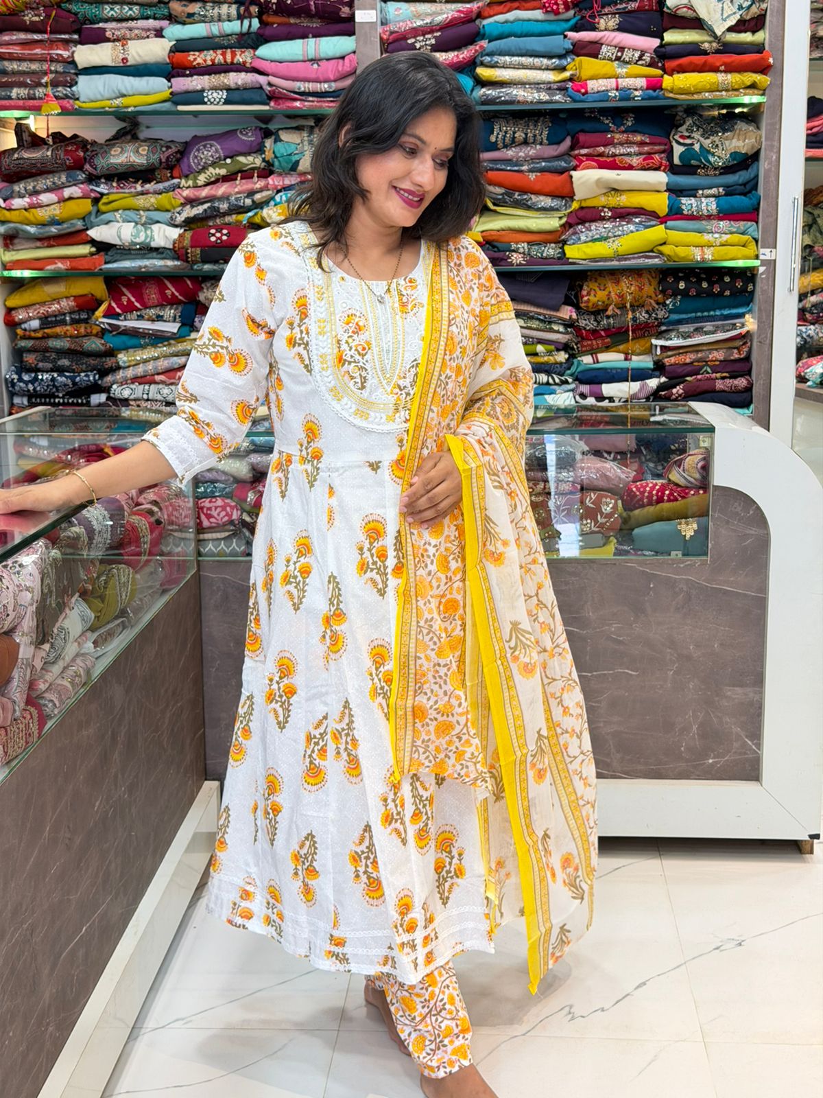 Ambrella Cotton 3 Pice Dress Set - Yellow