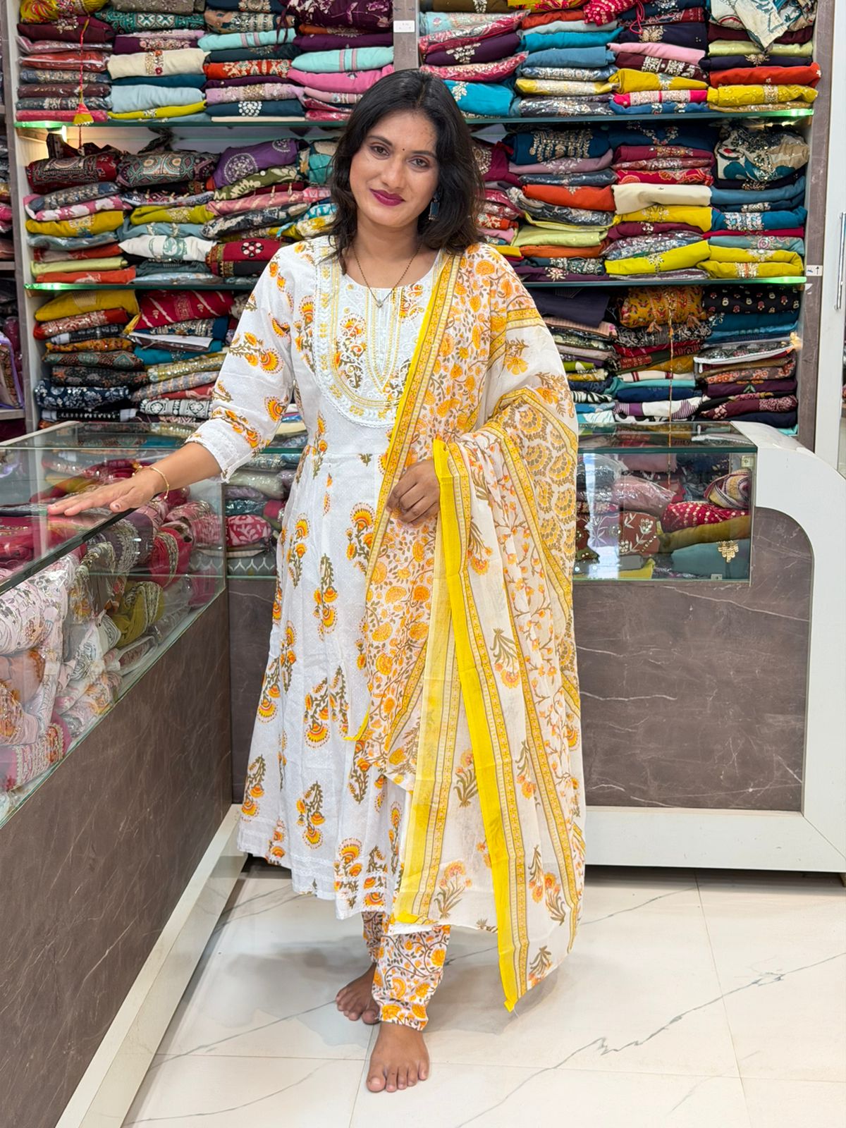 Ambrella Cotton 3 Pice Dress Set - Yellow