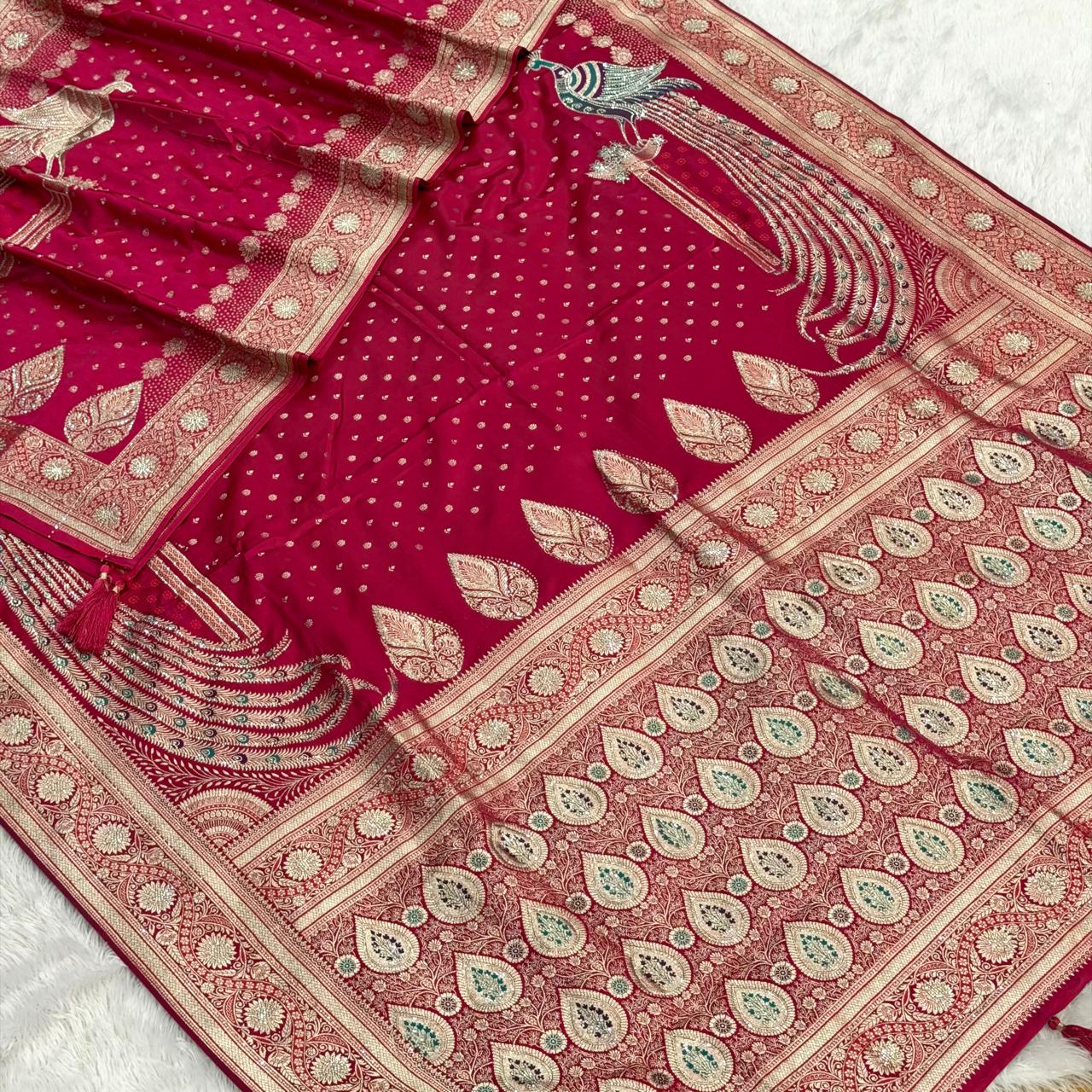 Bridal Mashru Silk Saree – Rani Pink