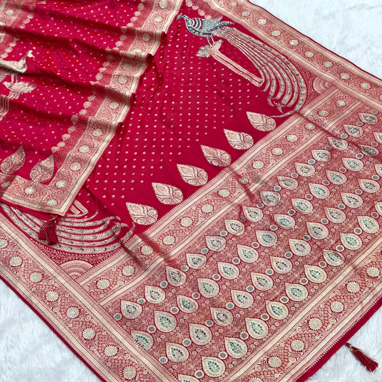 Bridal Mashru Silk Saree – Red
