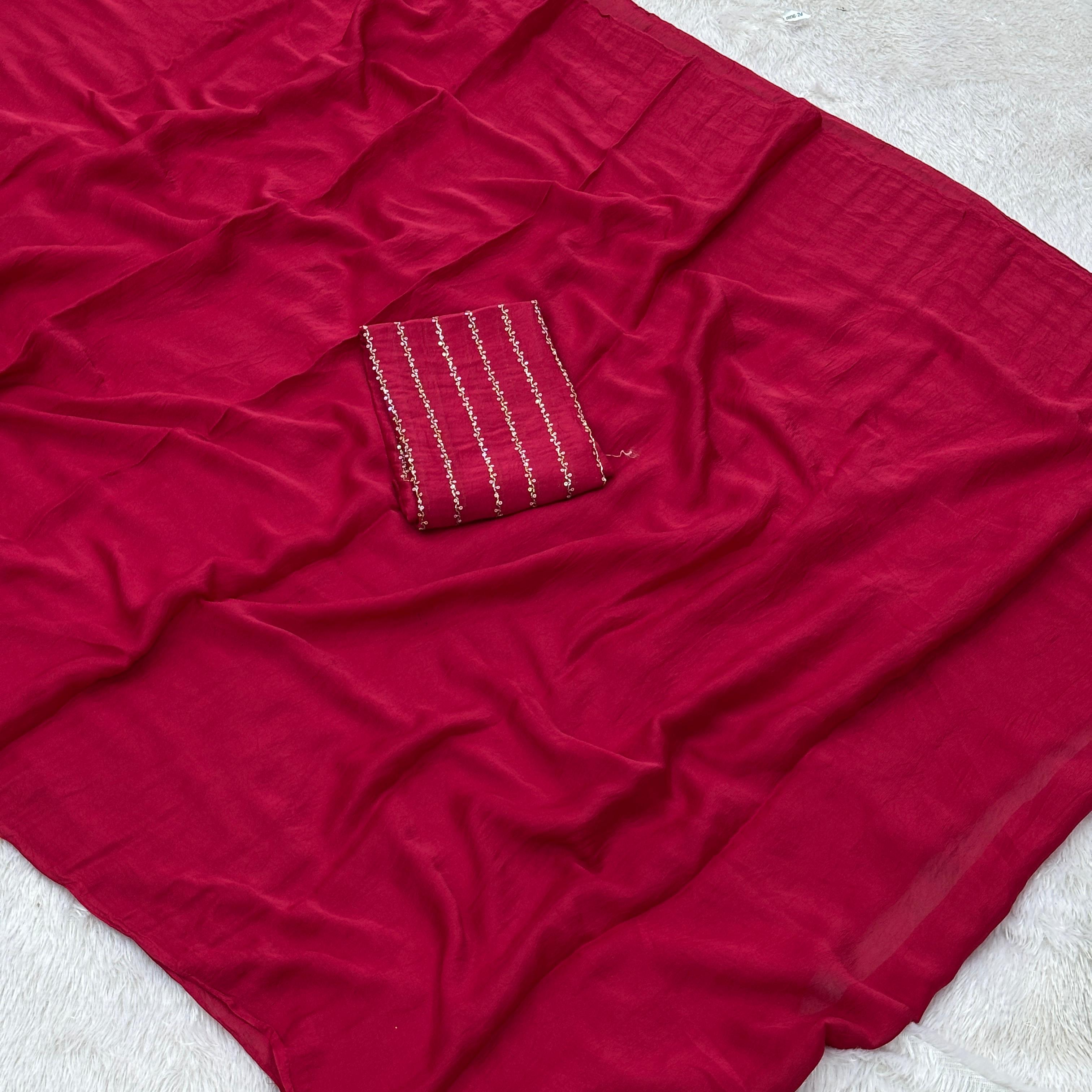 Crunchy shiffon pakin saree - Pink