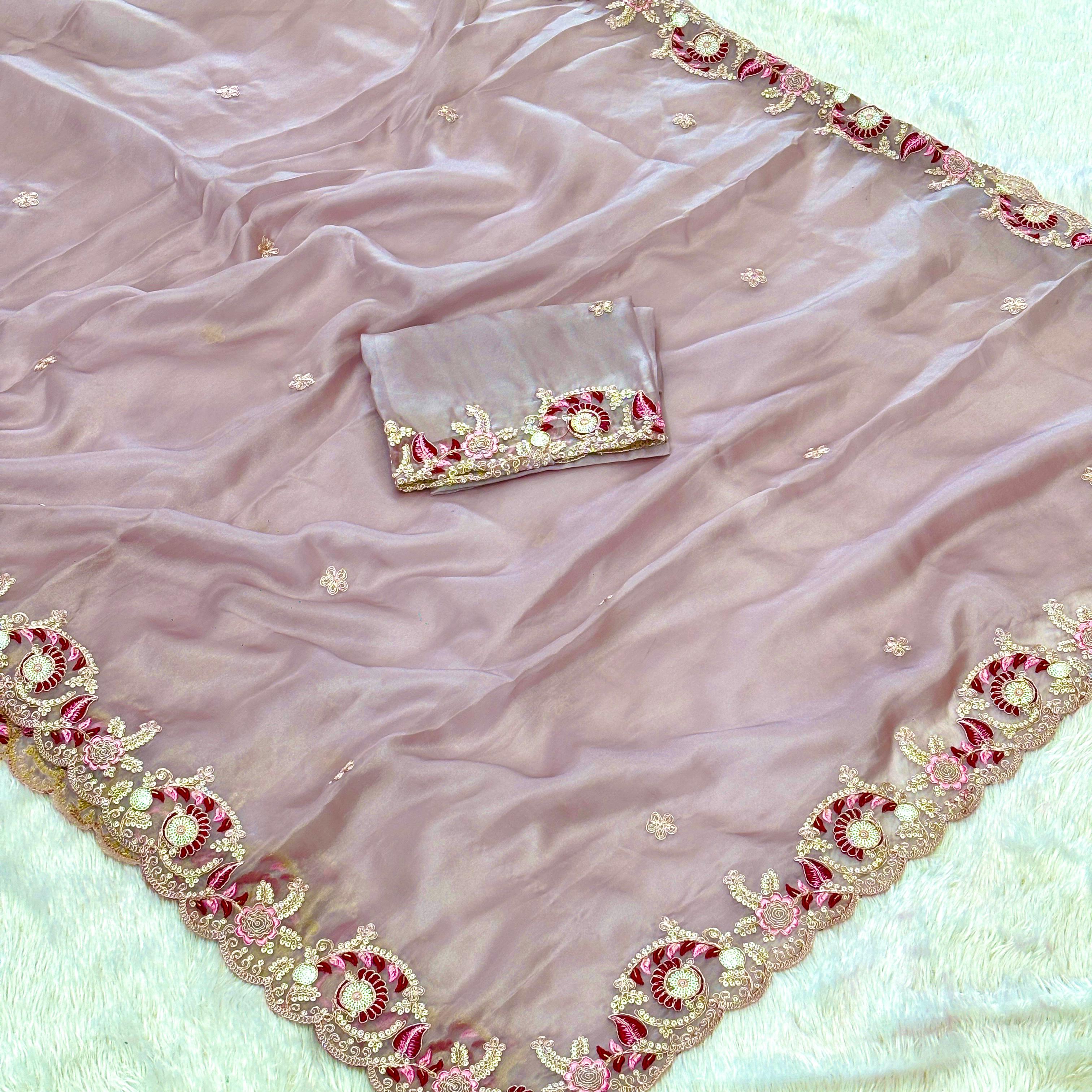 Japan Organza Saree - Pink Levender
