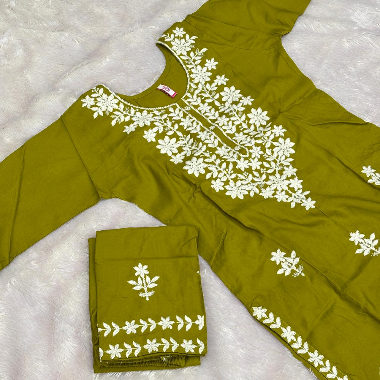 Lucknowi Rayon_ Lemon Yellow