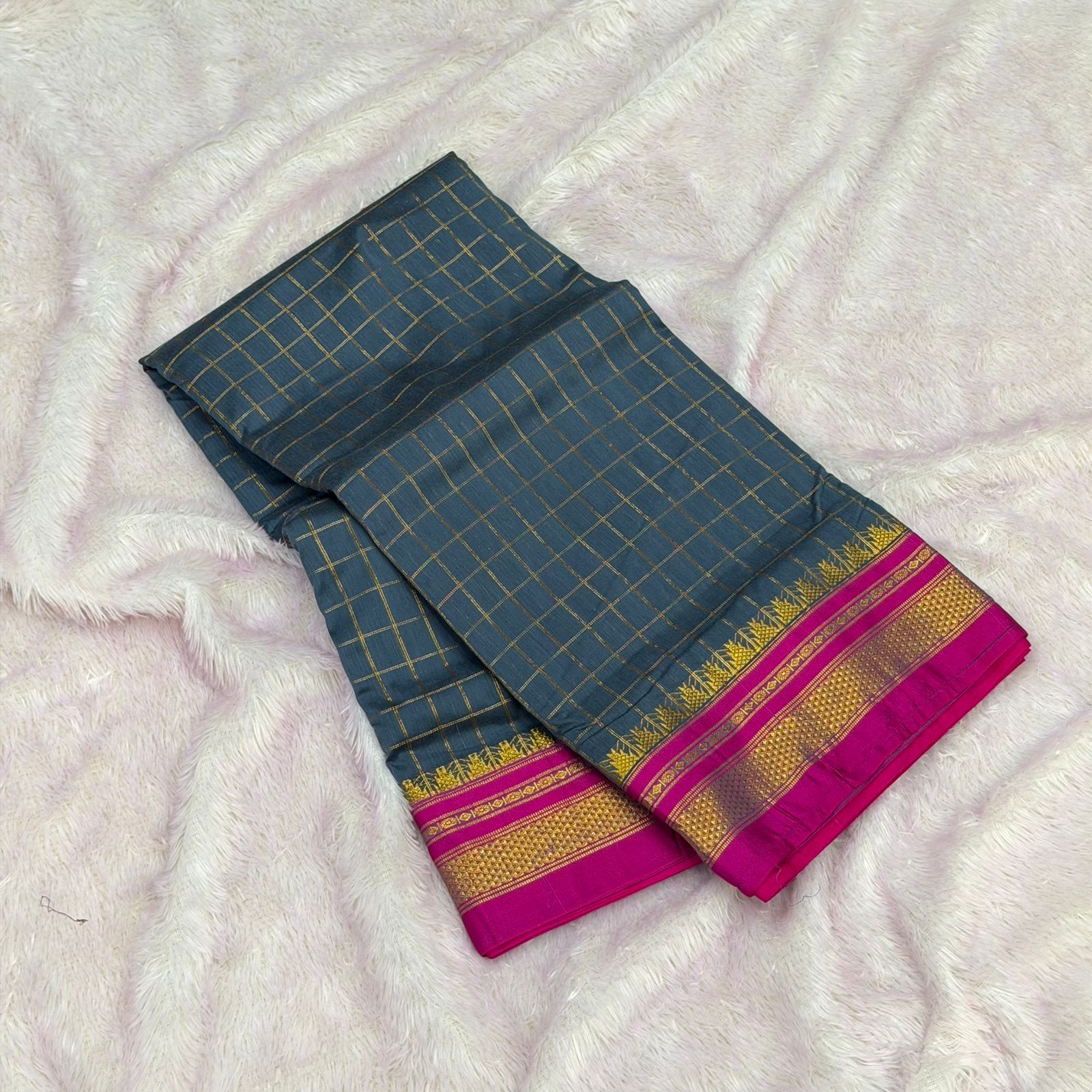 Pure handloom cottone silk irakal saree - Grey