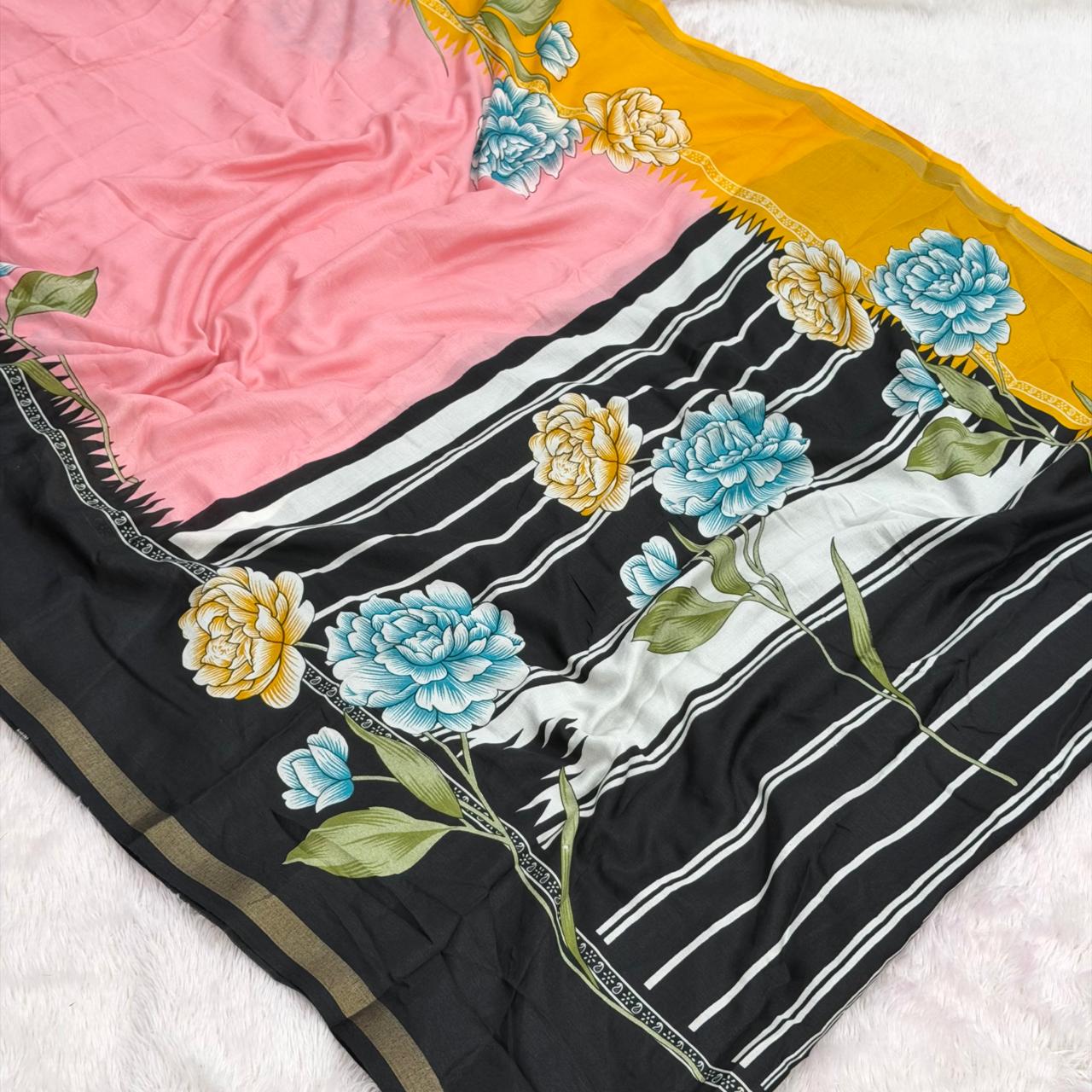 Mal cotton Printed Saree - Pestal  Pink