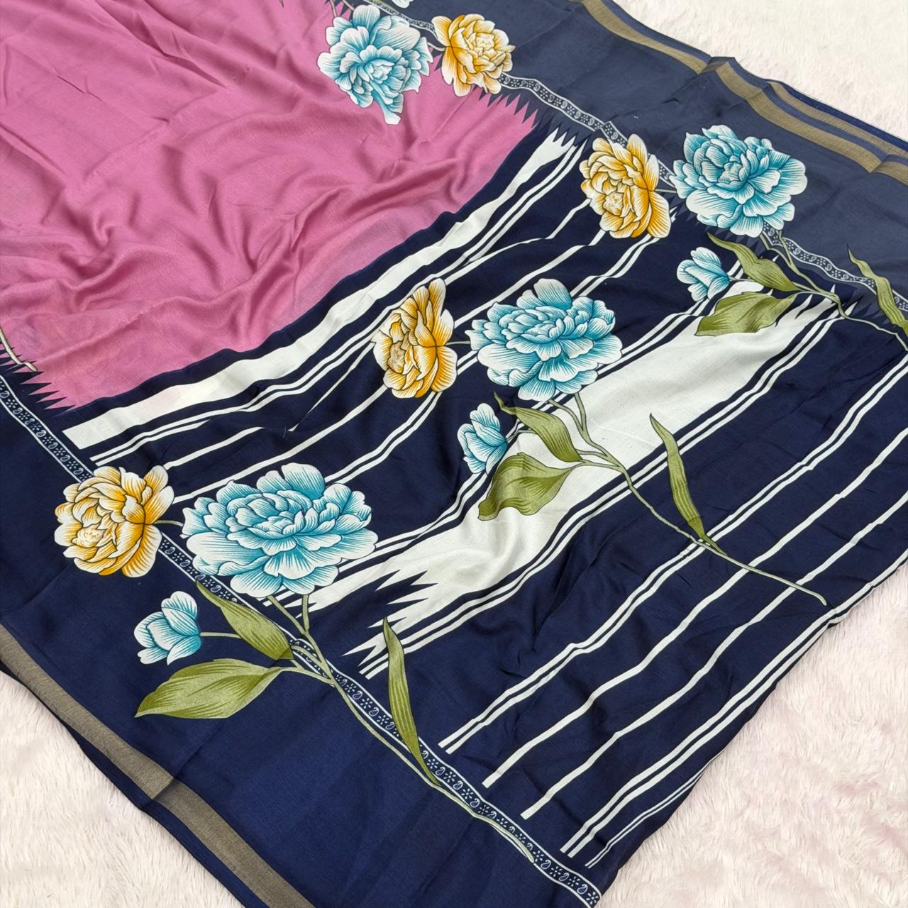 Mal cotton Printed Saree -  Pink