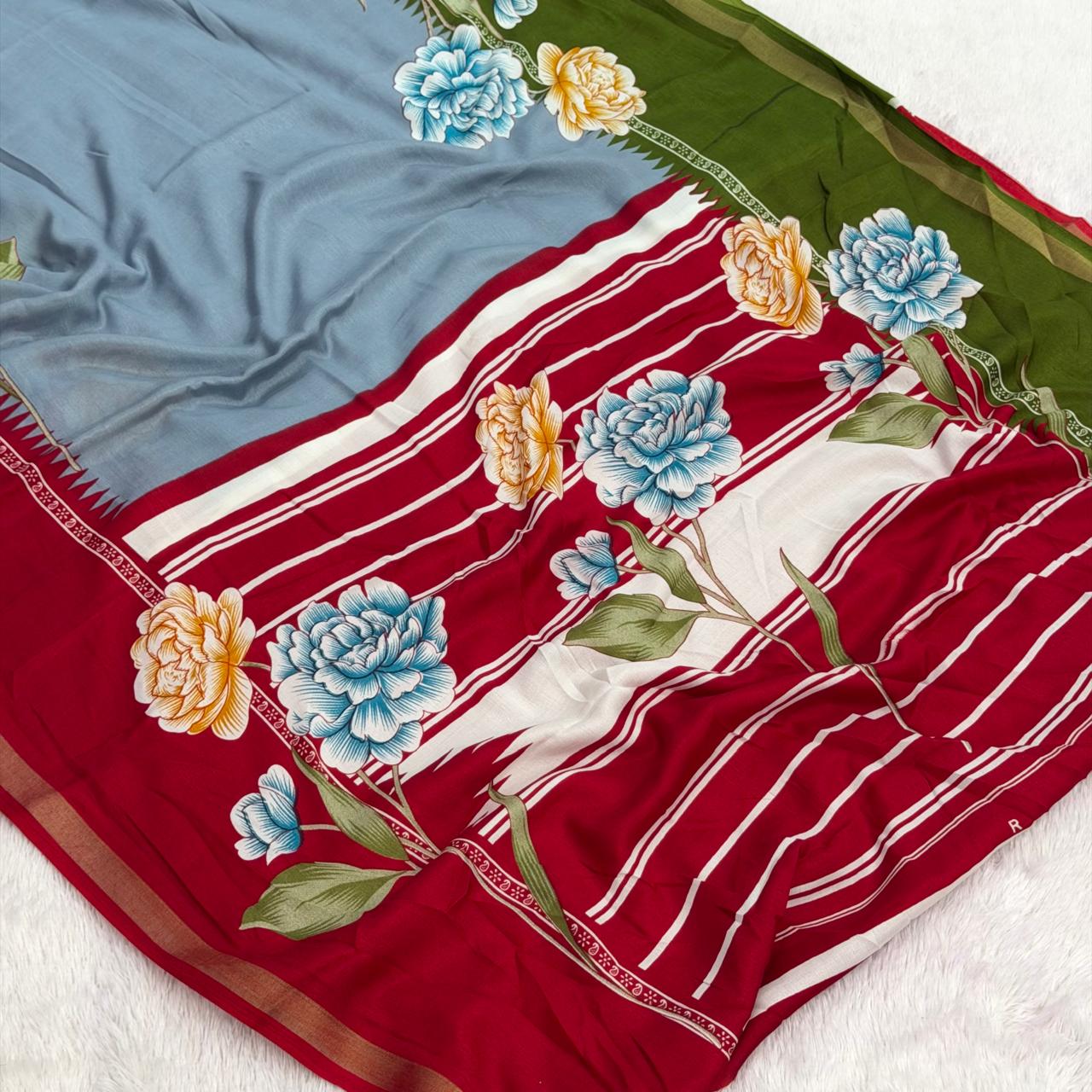 Mal cotton Printed Saree - Grey