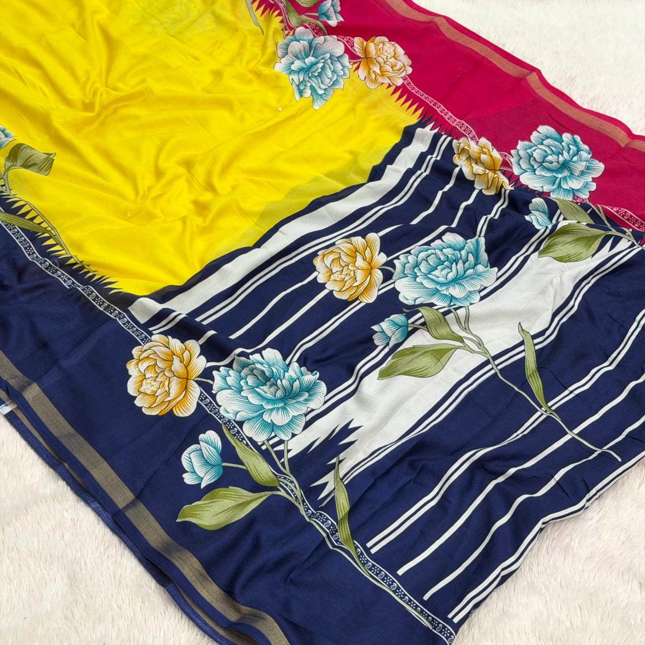 Mal cotton Printed Saree -  Lemon