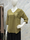 V- Neck Western Top-  Mehandi