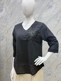 V- Neck Western Top-  Black