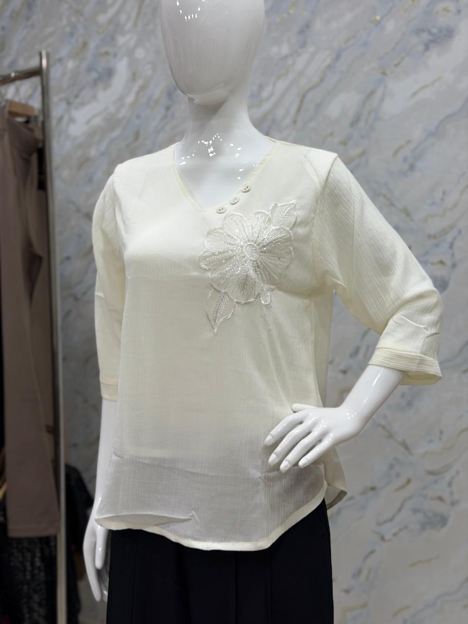 V- Neck Western Top- White