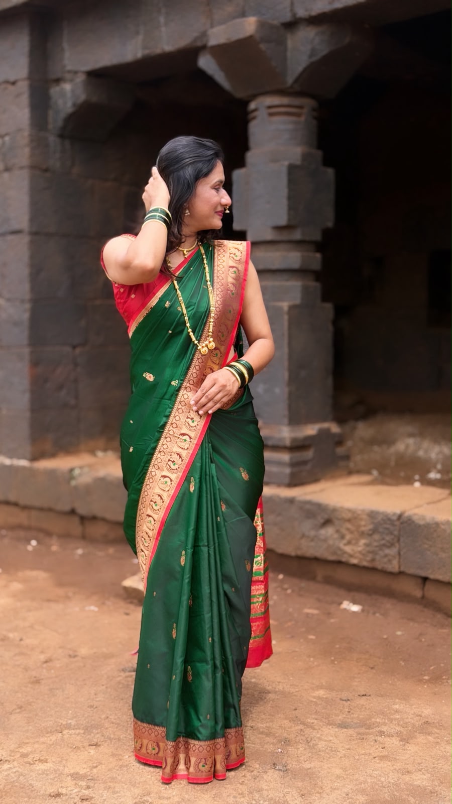 Green Bhumkai  saree